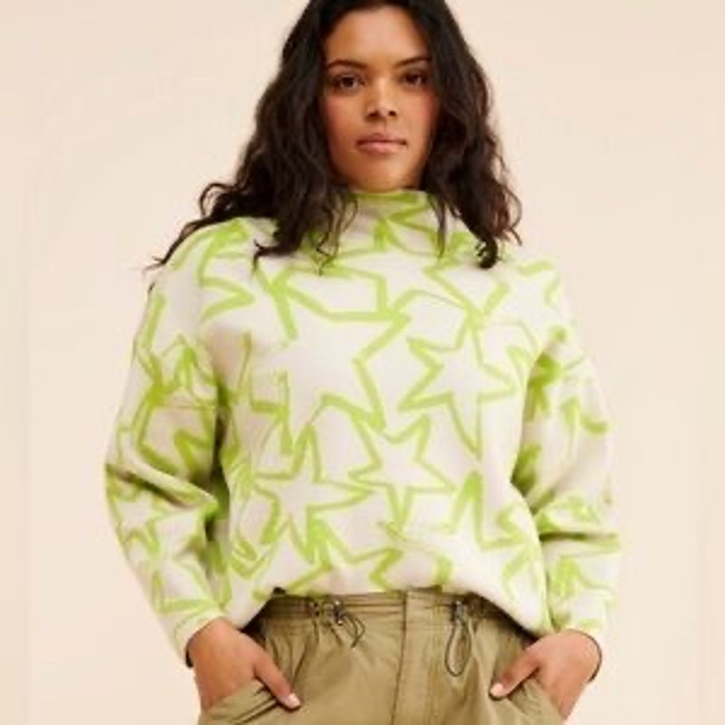 Maeve by Anthropologie Carys Mock-Neck Sweater Large Rave Electric Space