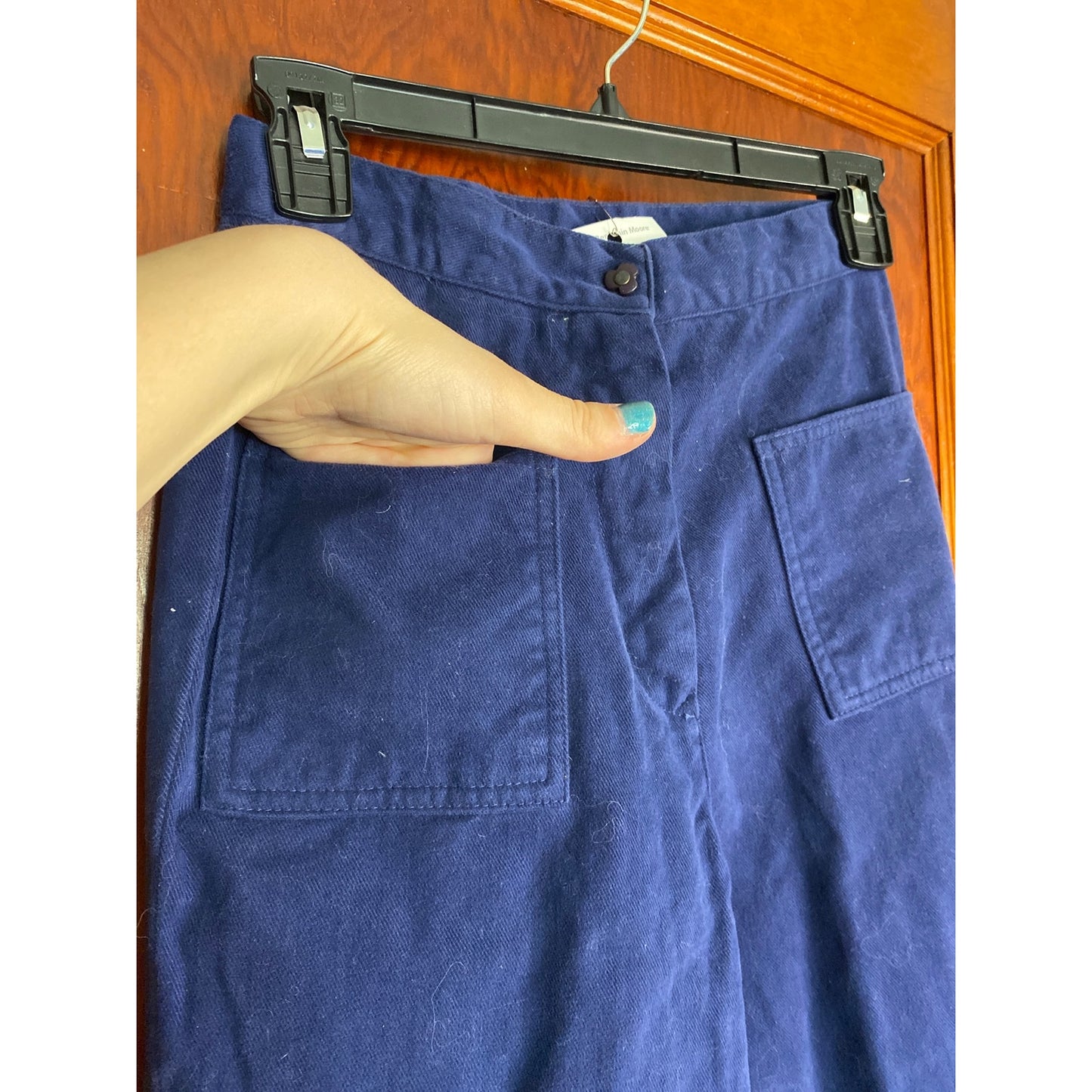 VINTAGE 1970s Cotton Blue Floral Embroidered Bell Bottoms Small
