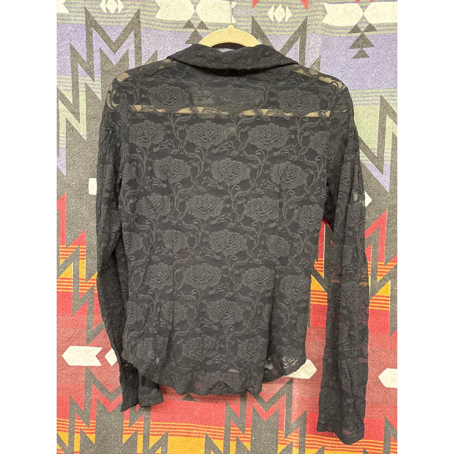 Jessica Max USA Black Medium Sheer Button Up Vintage Sexy Y2K Rave Whimsygoth