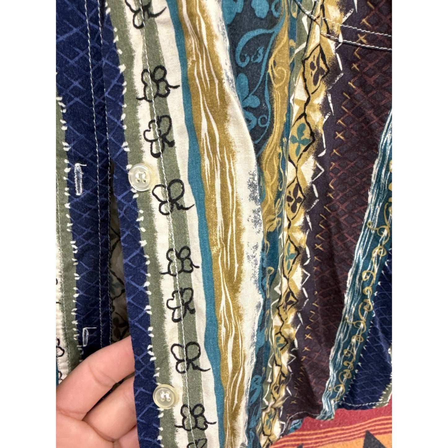 Solutions Men's Vintage Button Down Shirt Striped Medium Floral Funky 70s Vibes