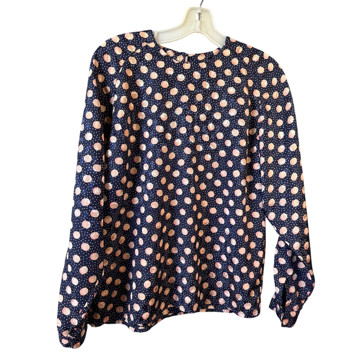 Michelle Stewart Size Small Pattern Long Sleeve Blouse Spring Navy