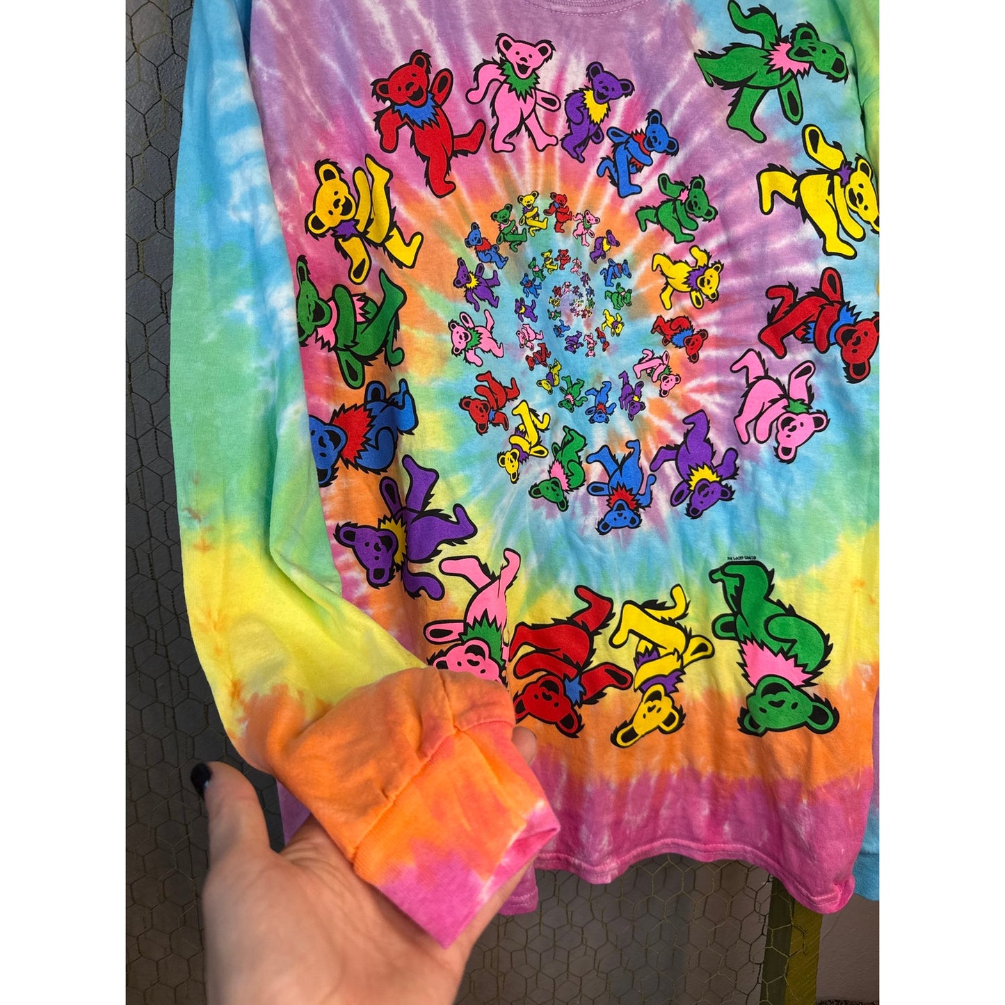 Liquid Blue Large Long Sleeve T-shirt Rainbow Pride Dancing Bears Tie-dye Hippie