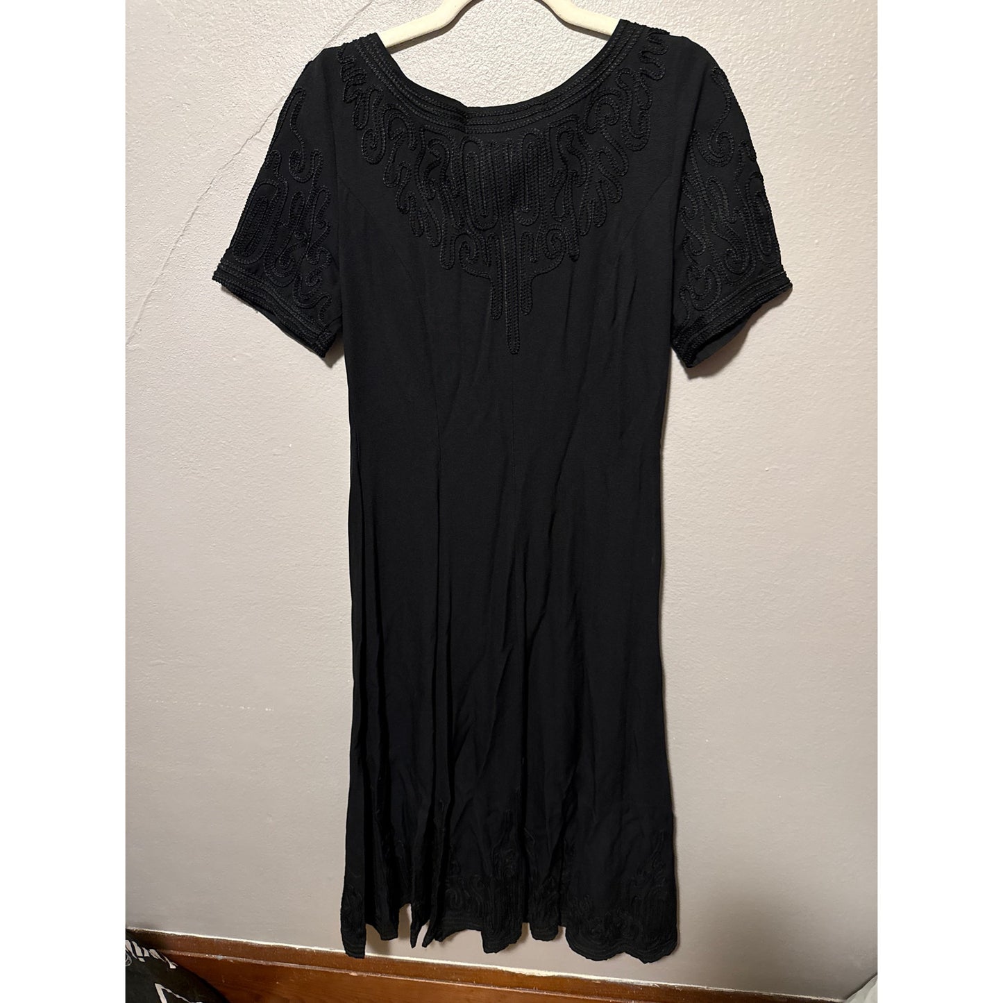Sarah Elizabeth Black Peasant Embroidered Dress 10 Vintage Flowy Western Boho