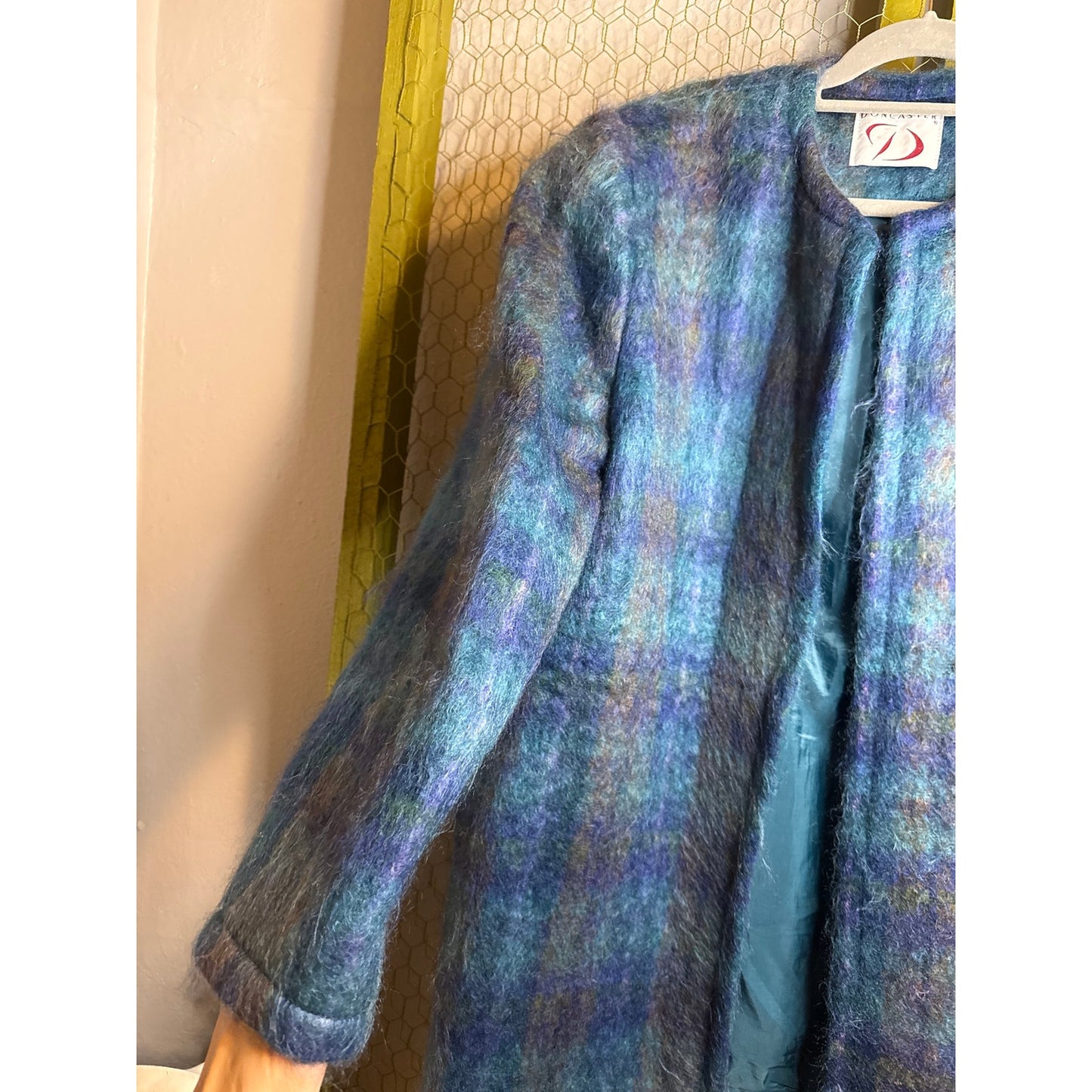 Doncaster Women's Vintage Open Jacket, Size 14, Blue Green Mohair
