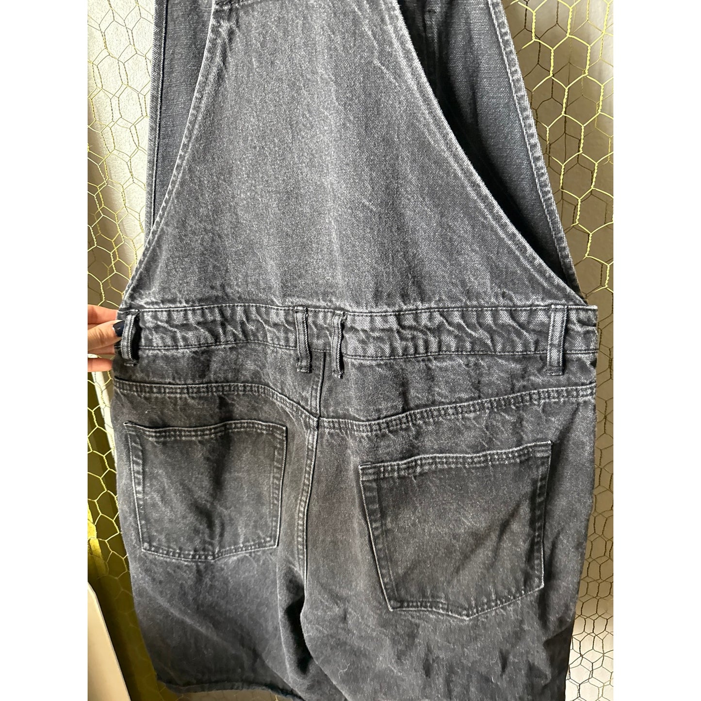 Forever 21 Men's Large Unisex Cut Off Black Distressed Overalls Grunge Skater