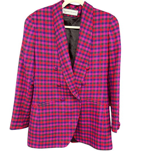 Evan Picone Women's Plus Size Blazer 12 Pink Plaid Professional Office Barbie