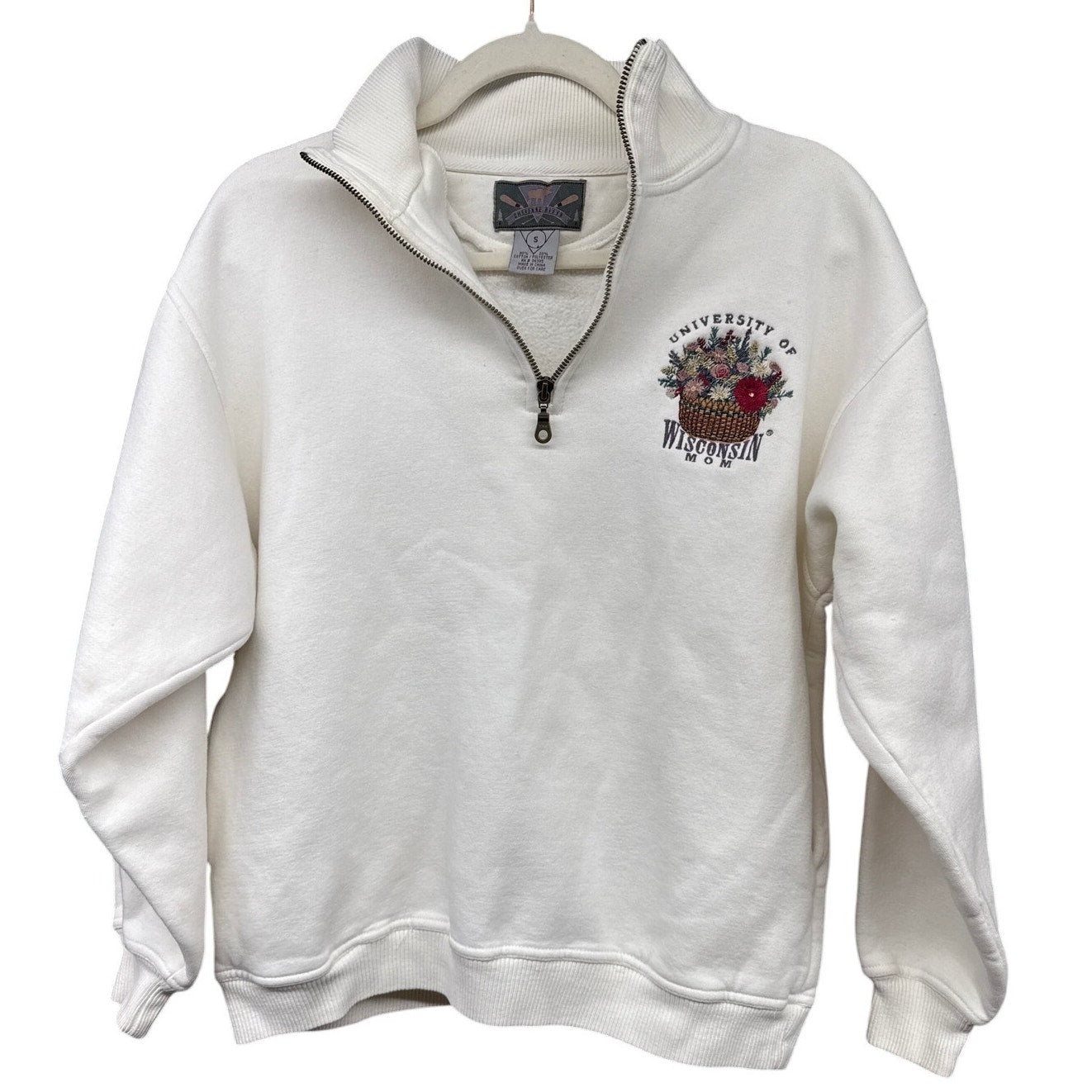 UW Uni Wisconsin Quarter Zip Floral Embroidered Mom Cheyenne River White Small