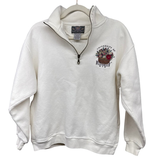 UW Uni Wisconsin Quarter Zip Floral Embroidered Mom Cheyenne River White Small
