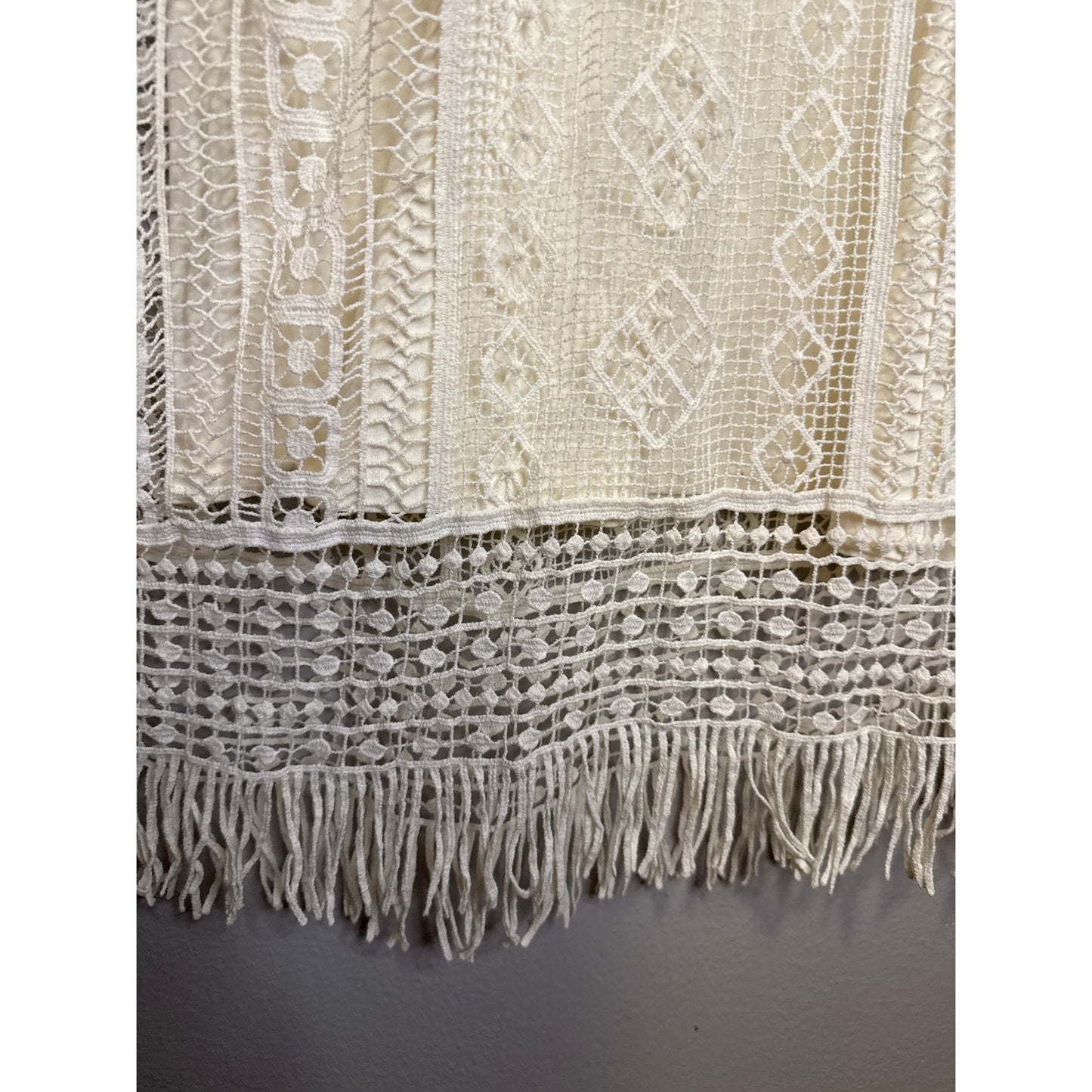 Lauren Ralph Lauren Dress Large Cream Sexy Crotchet Beach Wedding Western Fringe