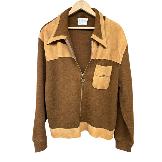 Sportswear Vintage 1970s Men's  Zip Up Knit Jacket Breast Pocket XL Brown Retro