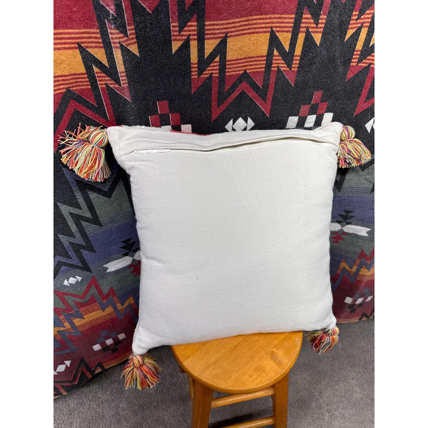 Rainbow Plush Soft Checkerboard Large Accent Pillow Tassel 19” square Home Decor