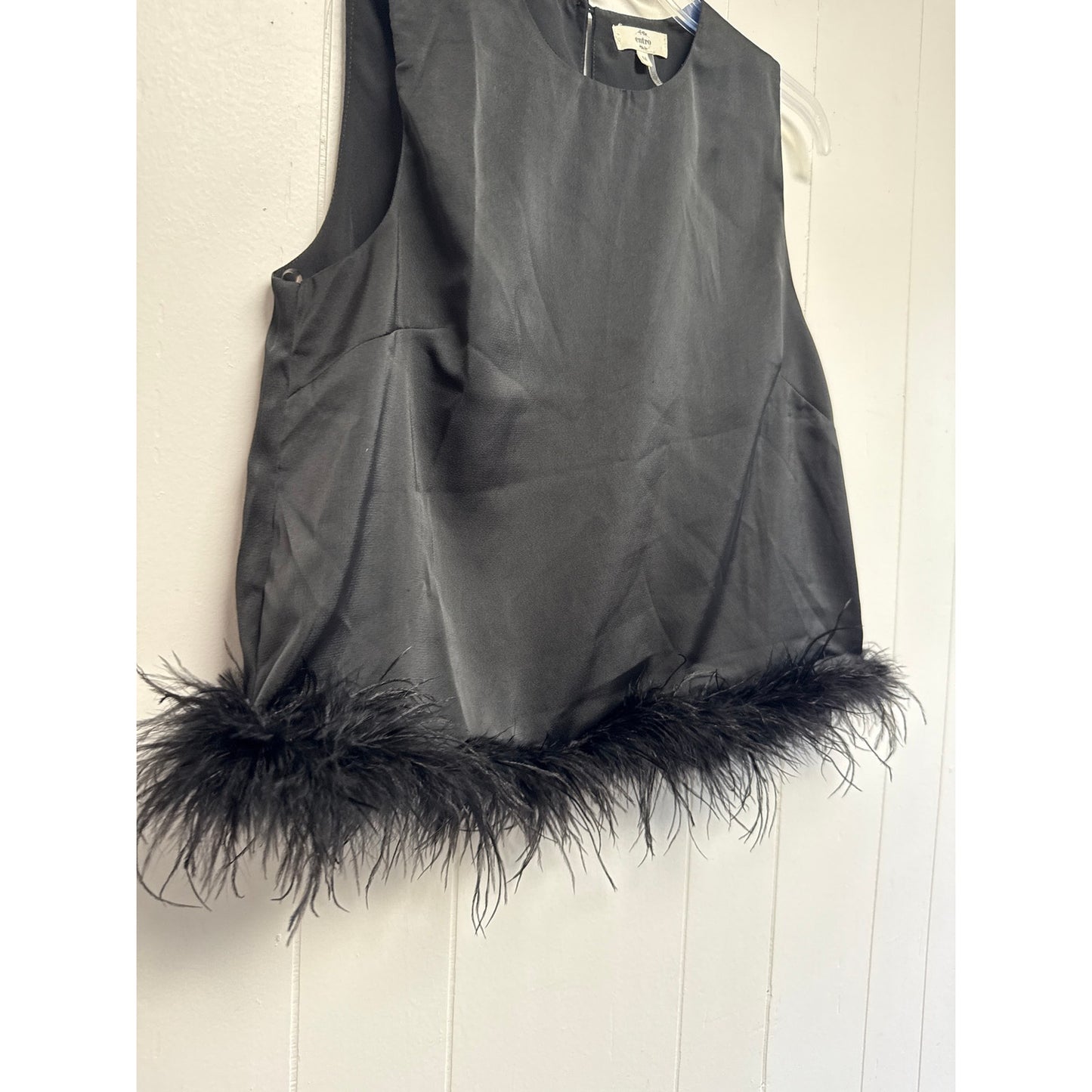 Centro Blouse Size Medium Sleeveless Black Feather Retro Vintage Sexy