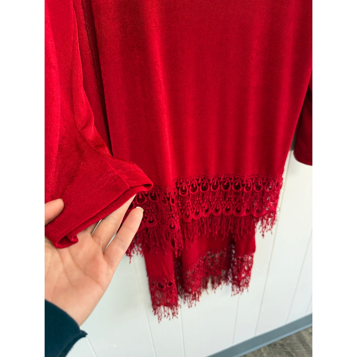 3K Fashion Vintage 80s Two Piece Red Holiday Skirt Lace Set XL Christmas