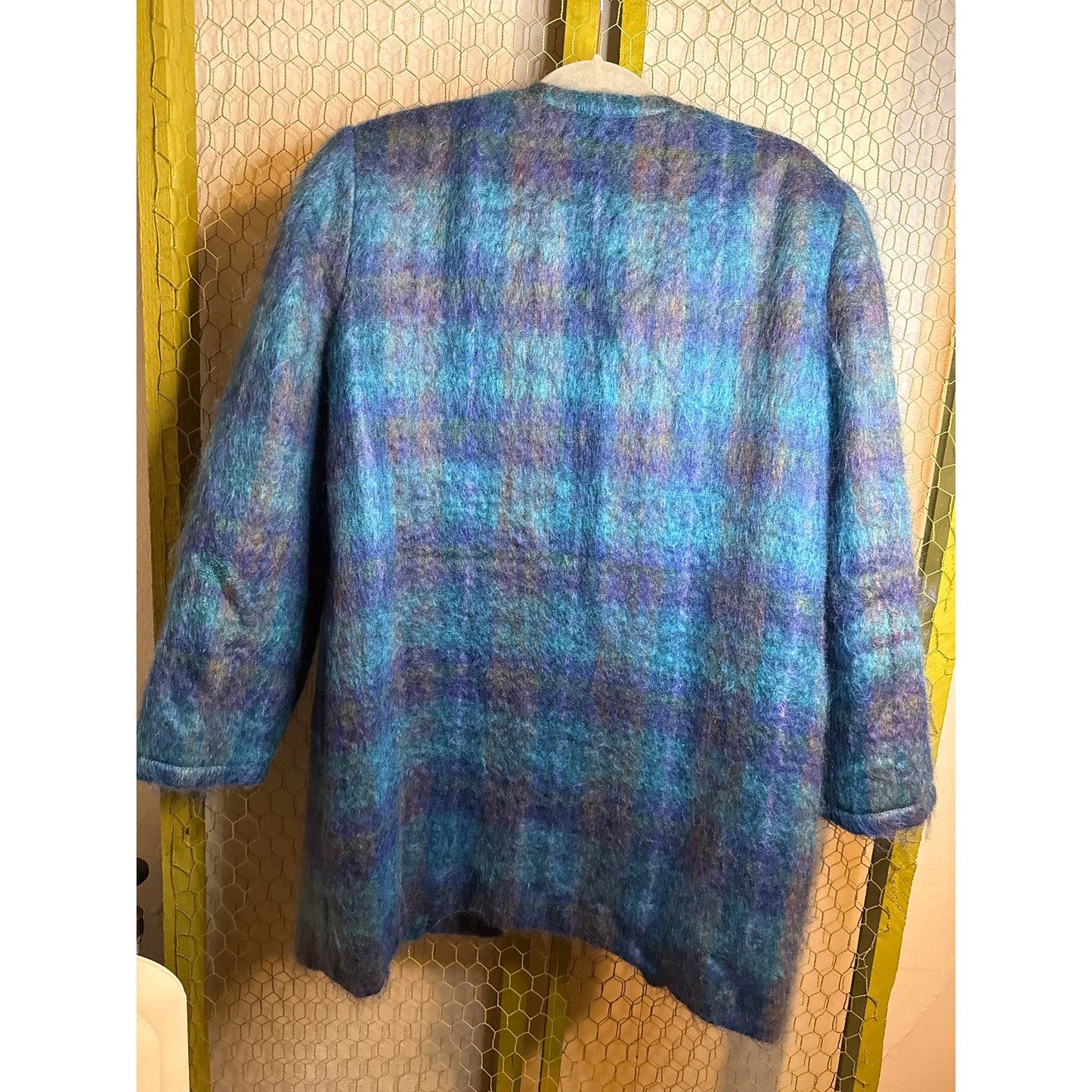 Doncaster Women's Vintage Open Jacket, Size 14, Blue Green Mohair