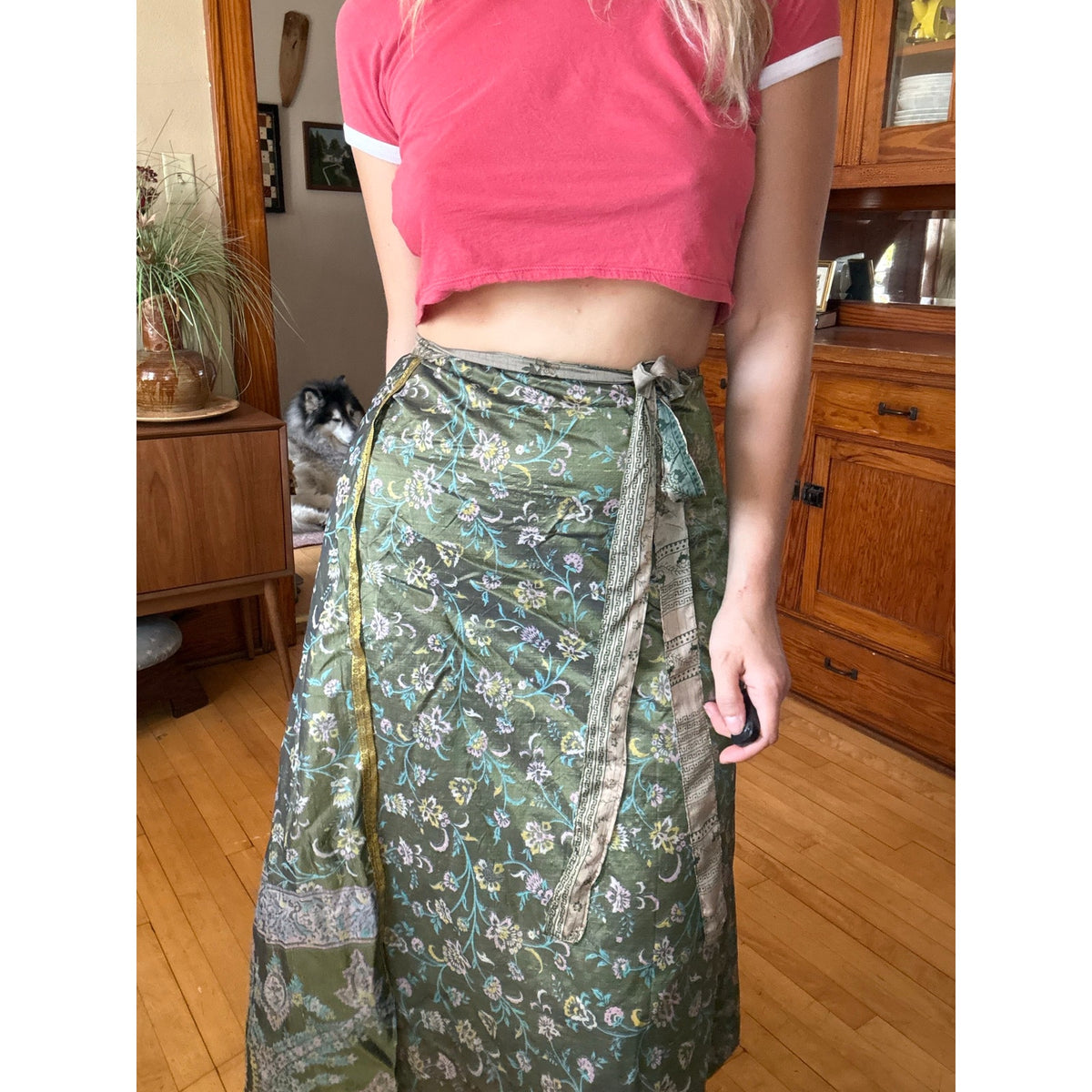 Silk Wrap Skirt Reversible Floral Boho Hippie Nature Fairy Witch Midsommar Flowy