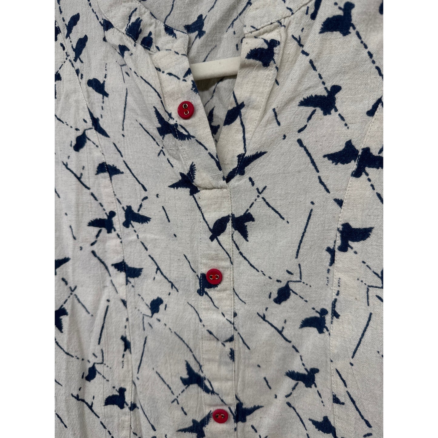 Avaasa Women's Small Dress Linen Cotton Dress Knee Length Birds Natural Fiber
