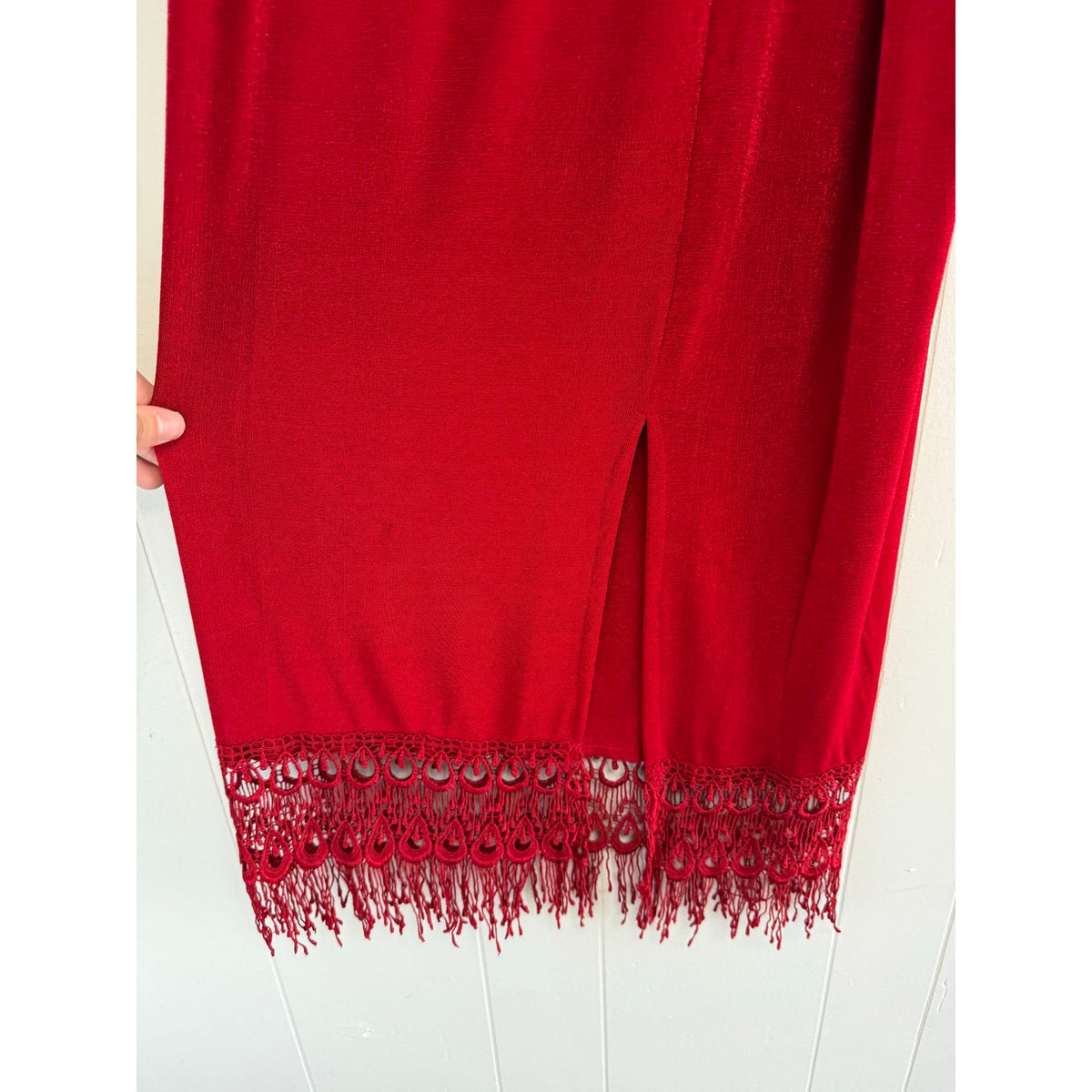 3K Fashion Vintage 80s Two Piece Red Holiday Skirt Lace Set XL Christmas