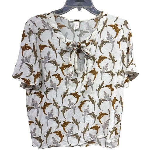 H&M Blouse Bow 14 Alligator Novelty Print Twee Quirky Art Crocodile African