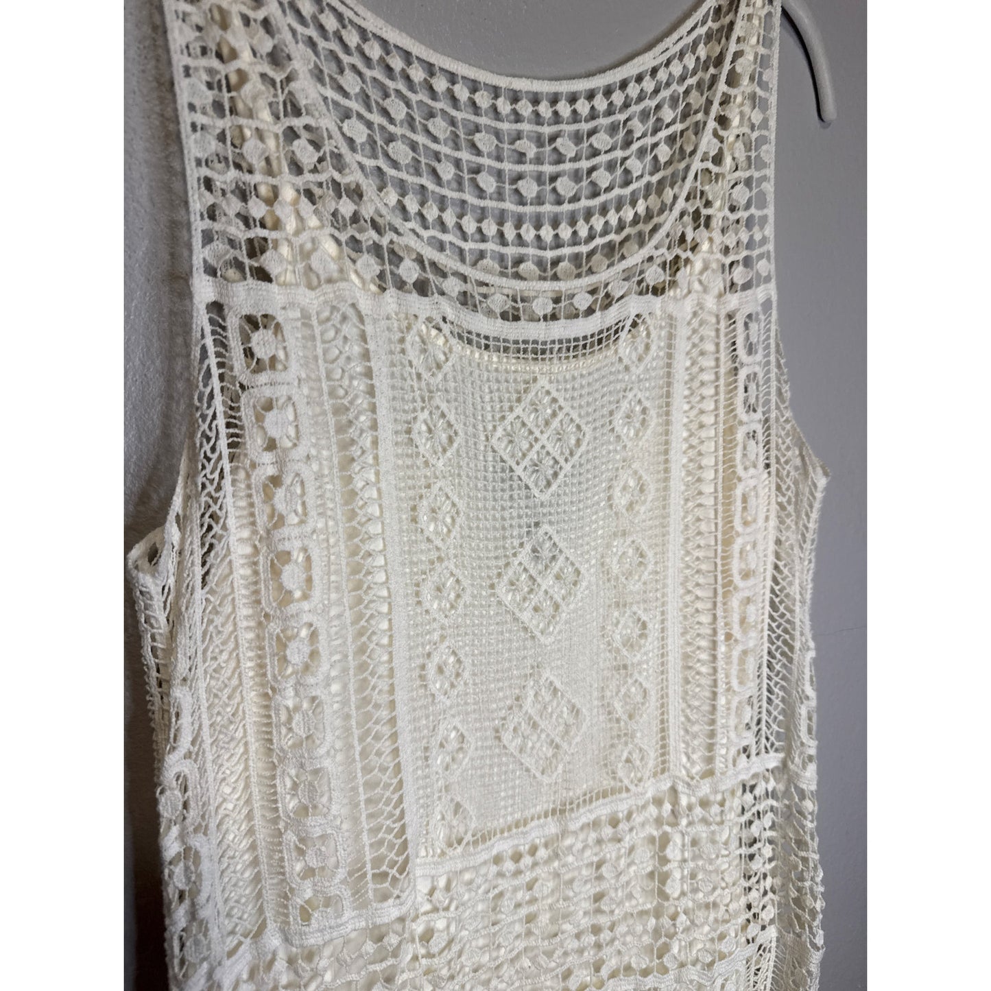 Lauren Ralph Lauren Dress Large Cream Sexy Crotchet Beach Wedding Western Fringe