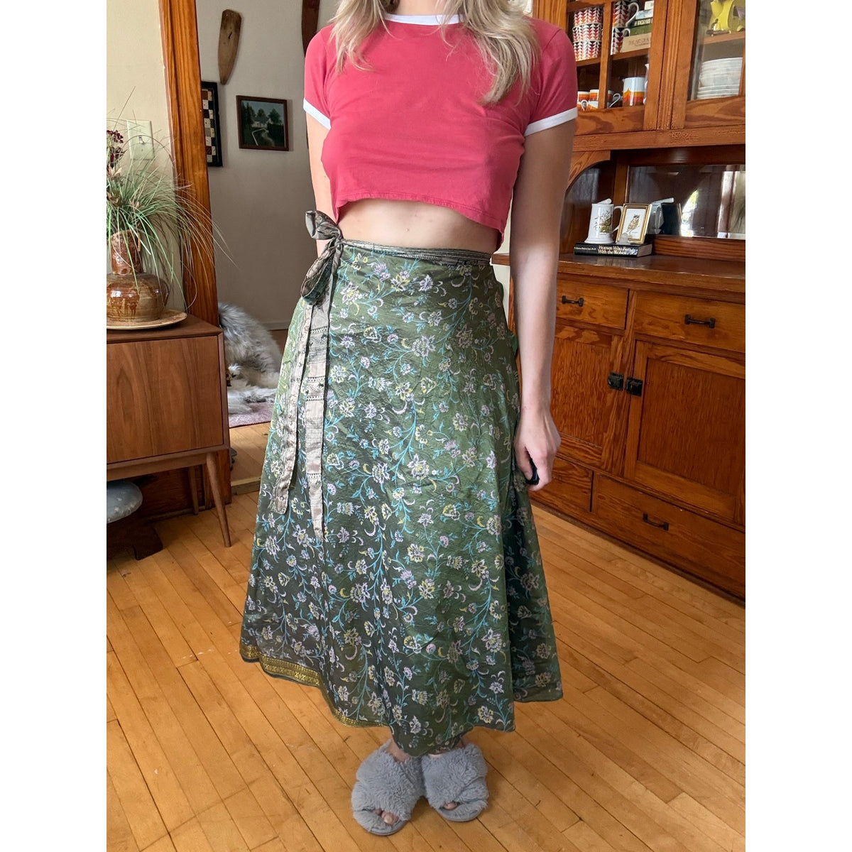 Silk Wrap Skirt Reversible Floral Boho Hippie Nature Fairy Witch Midsommar Flowy
