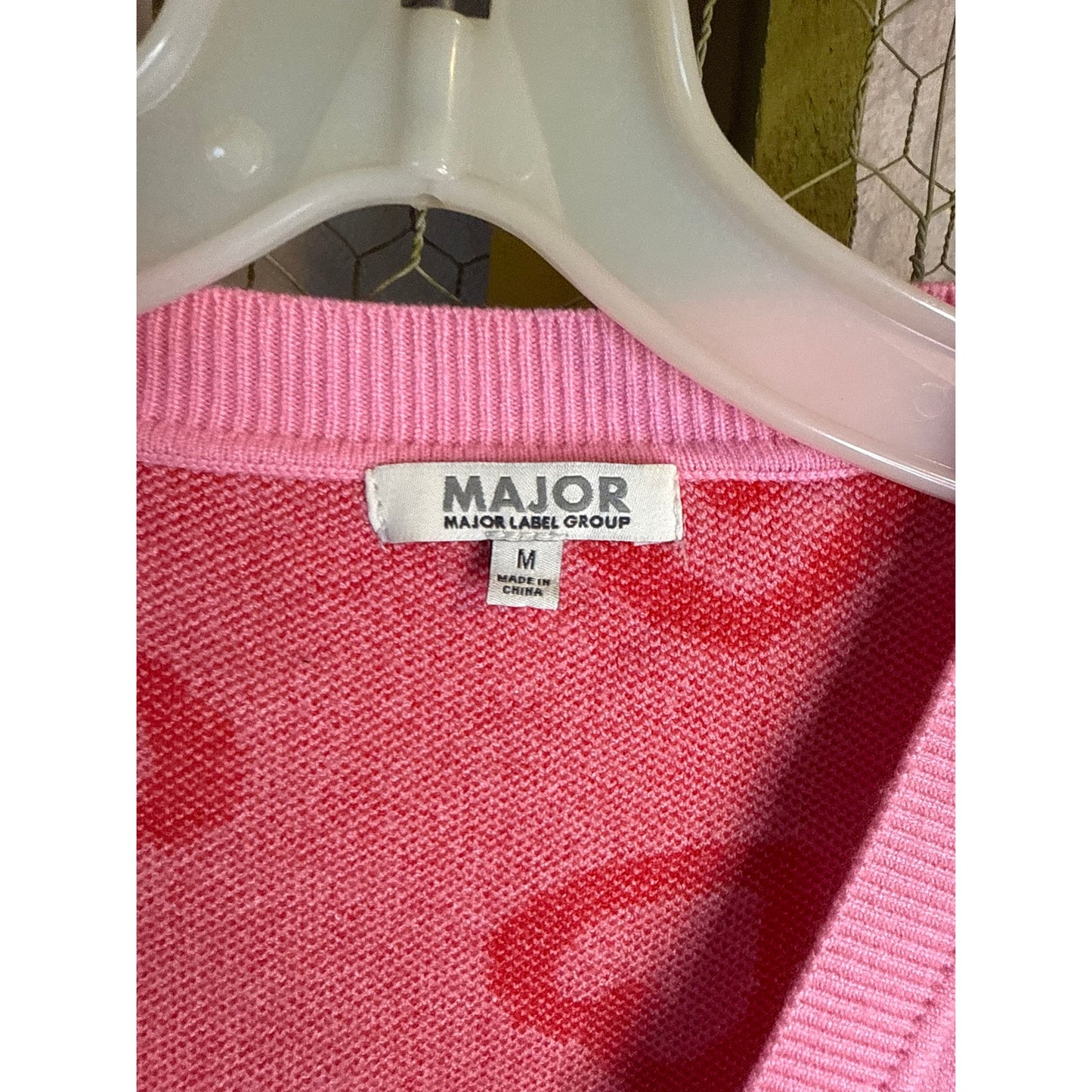 Major Valentine's Cardigan Sweater, Medium, Pink and Red
