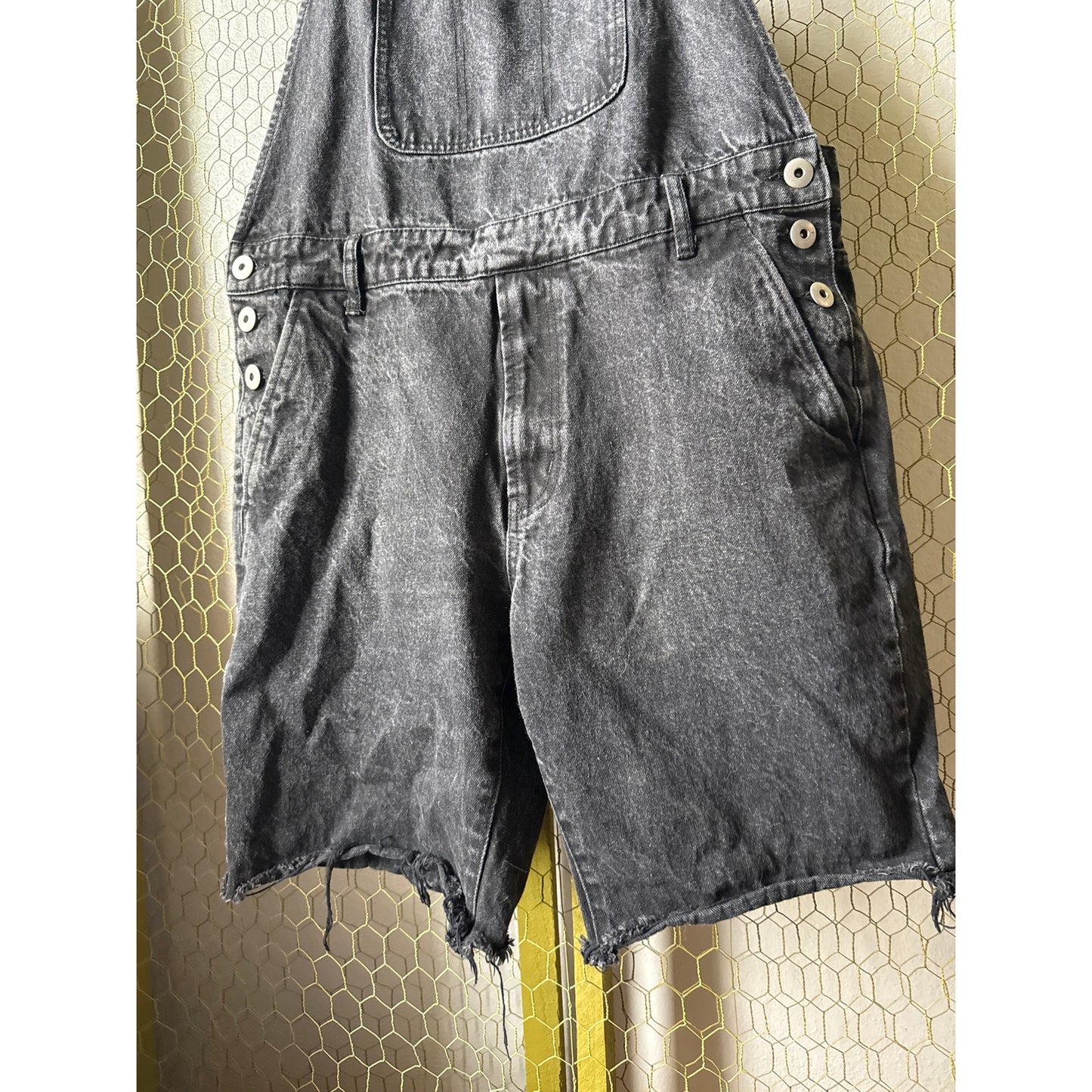 Forever 21 Men's Large Unisex Cut Off Black Distressed Overalls Grunge Skater