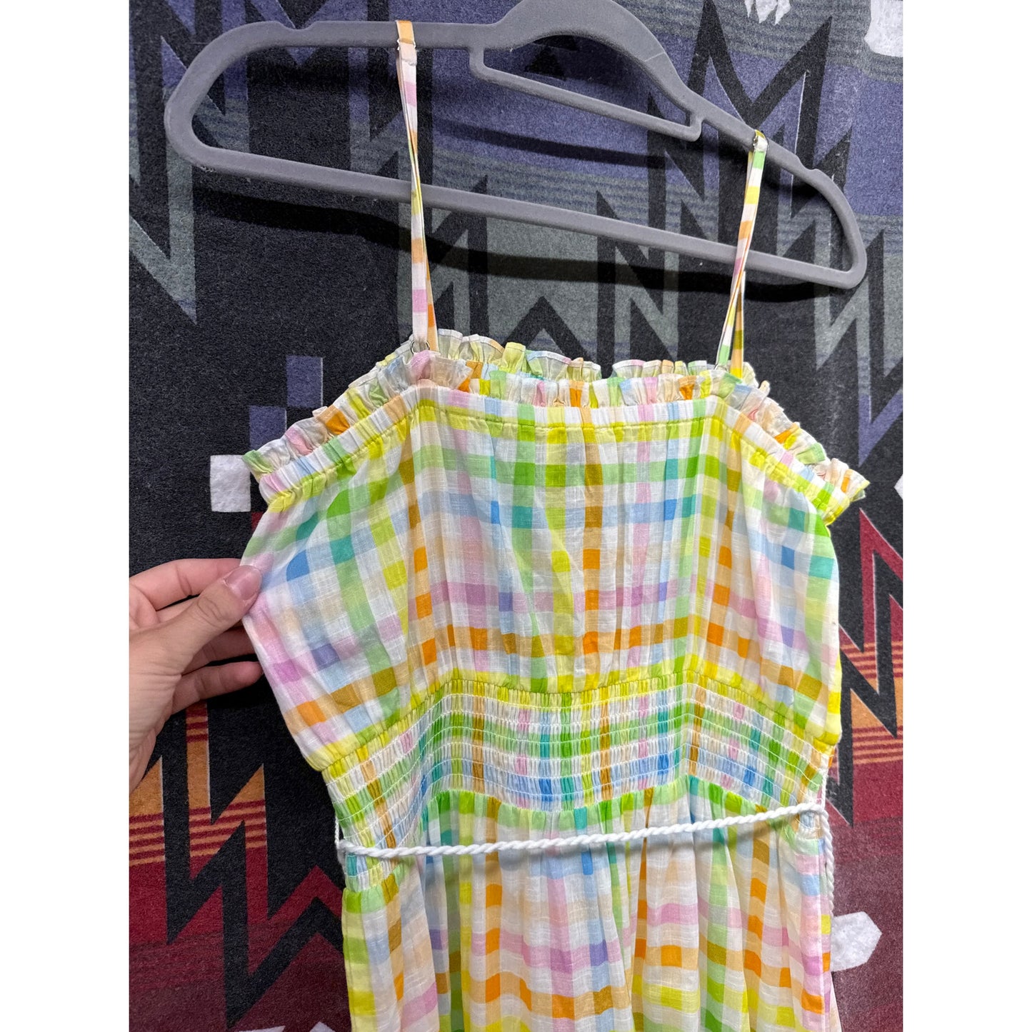 Playa Lucila Maxi Dress In Rainbow Gingham Large Cottage Pride Boho