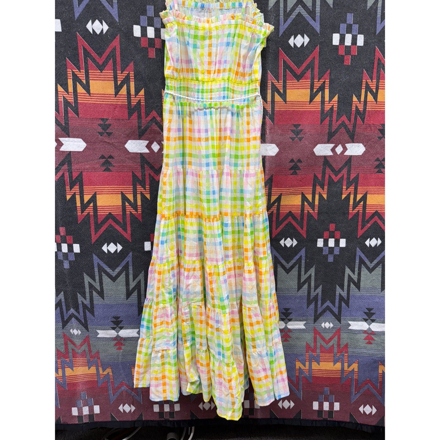 Playa Lucila Maxi Dress In Rainbow Gingham Large Cottage Pride Boho