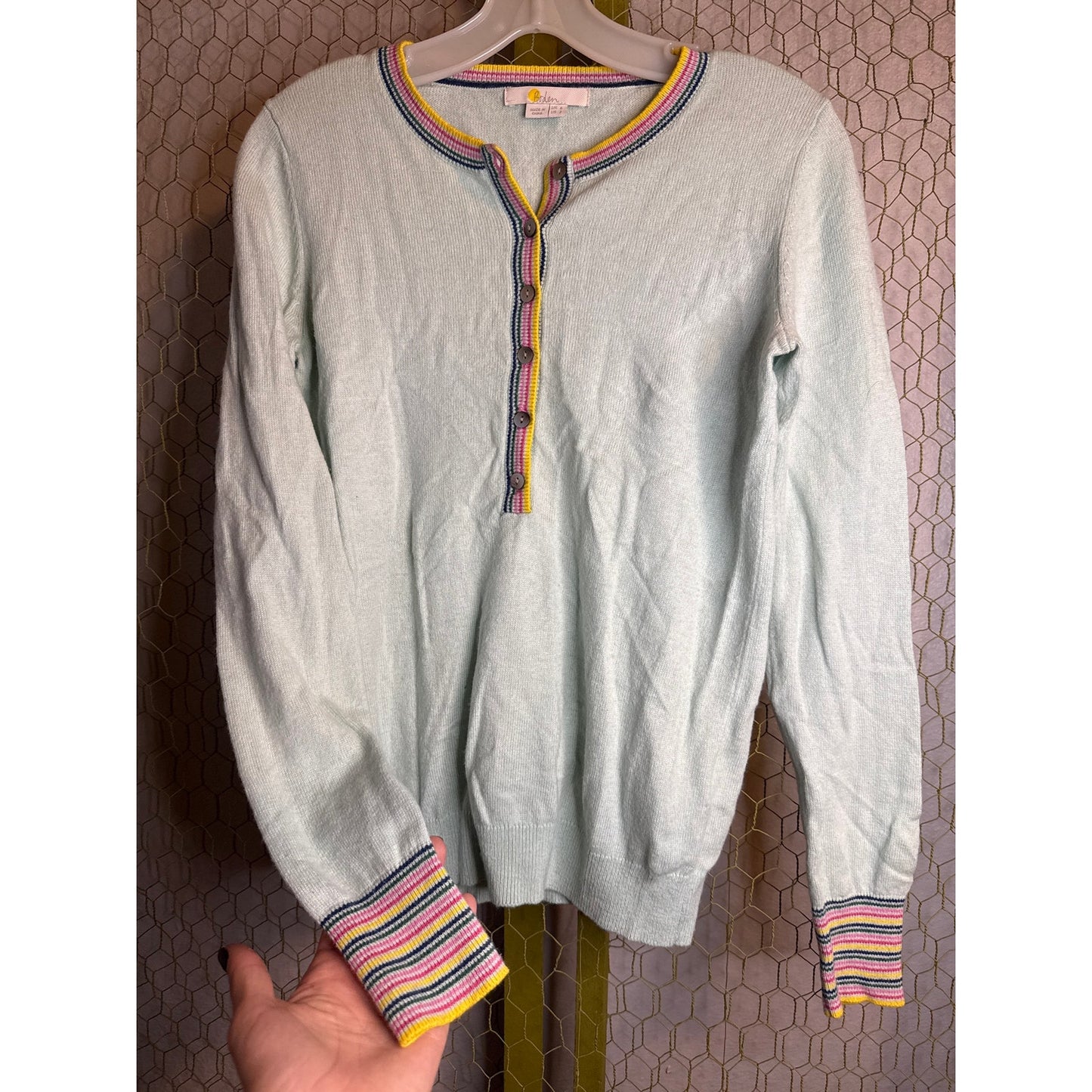 Boden Women's Sweater with Rainbow Details, Size 2, Wool and Kashmir