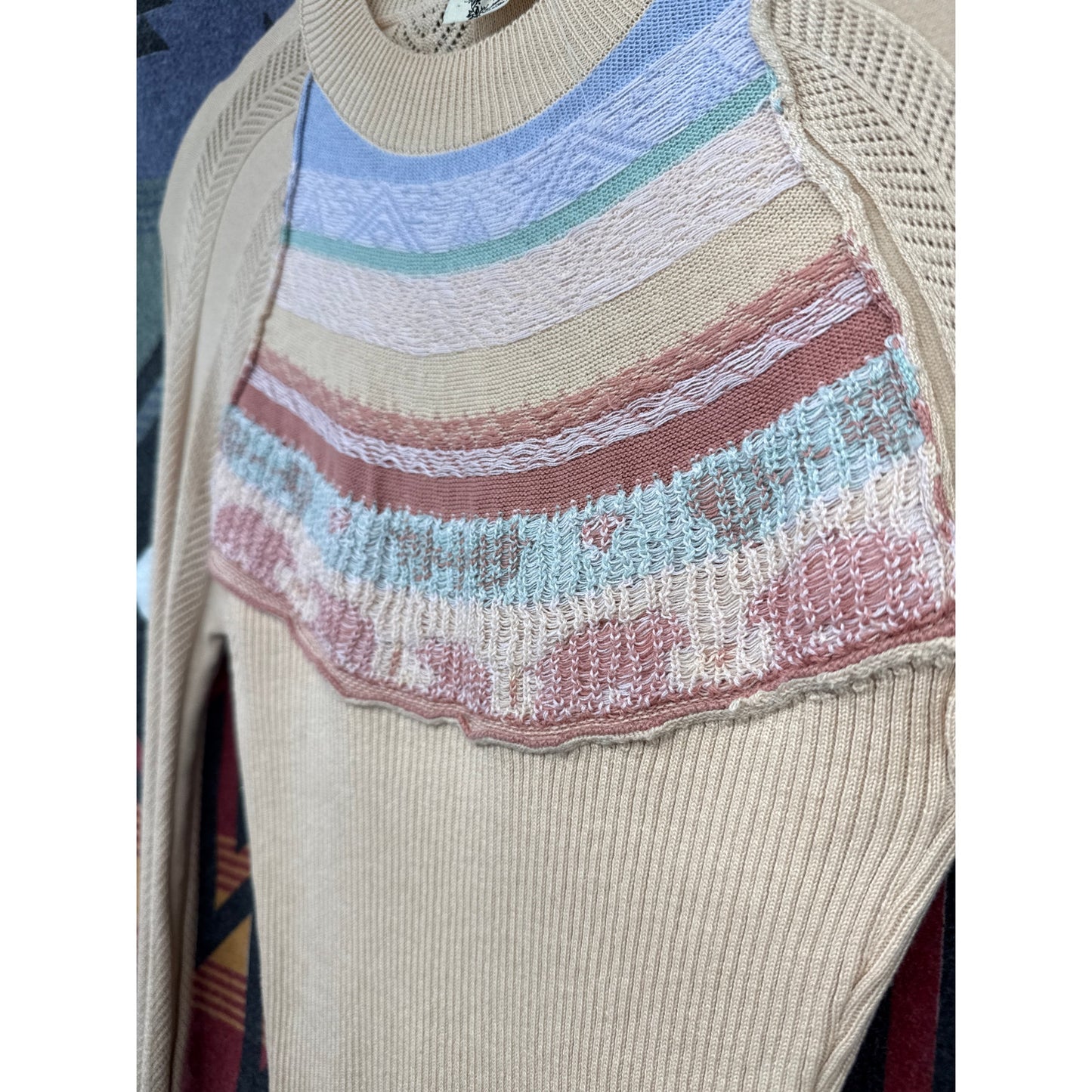 Free People Rainbow NWT Small Bodysuit Long Sleeve Pastel Dreams Sweater Knit