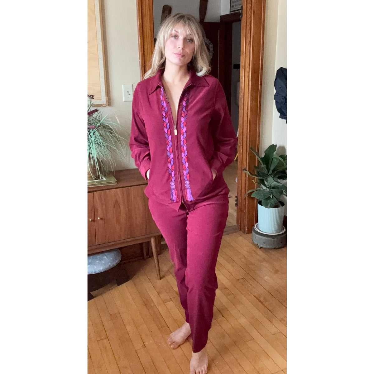 Vintage Bob Mackie 70s 80s Women’s Tracksuit Small Maroon Set Cher Disco Dance