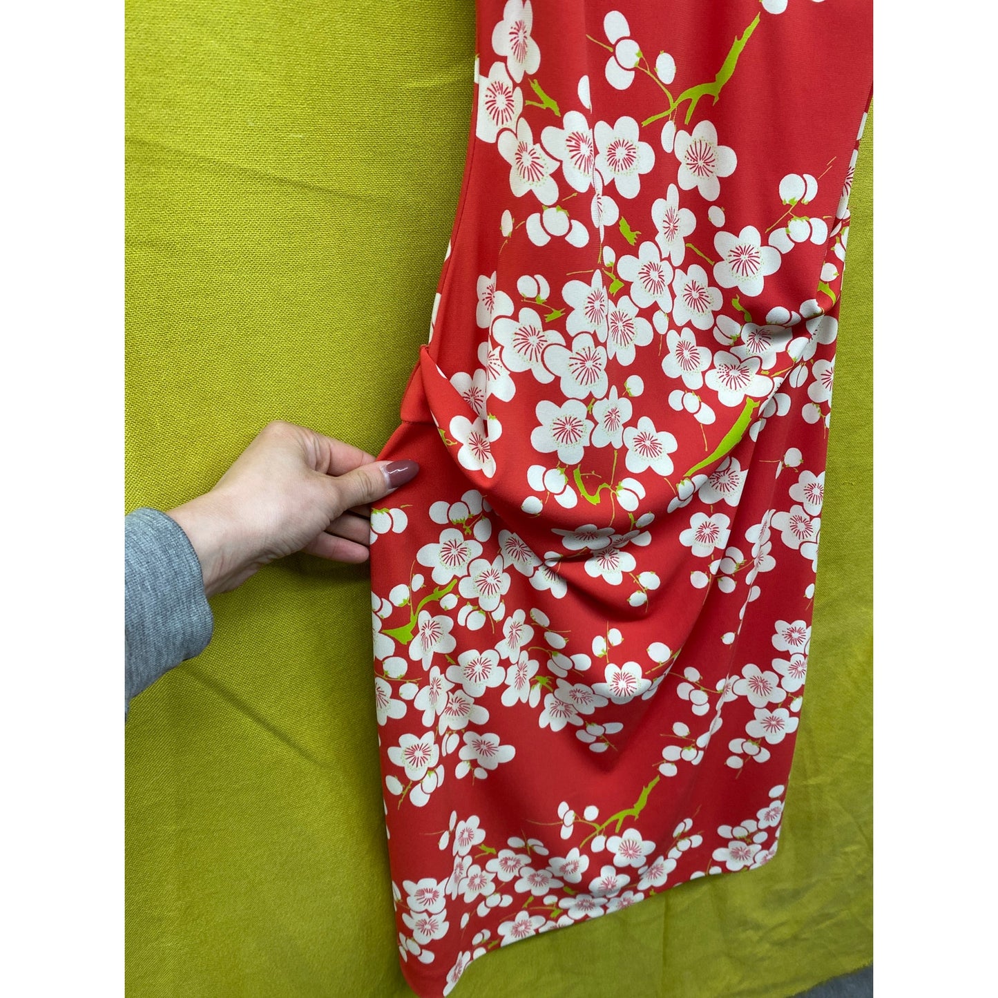 90s Y2K Vintage Nicole Miller Women's Red Ruched Cherry Blossom Mini Dress 10