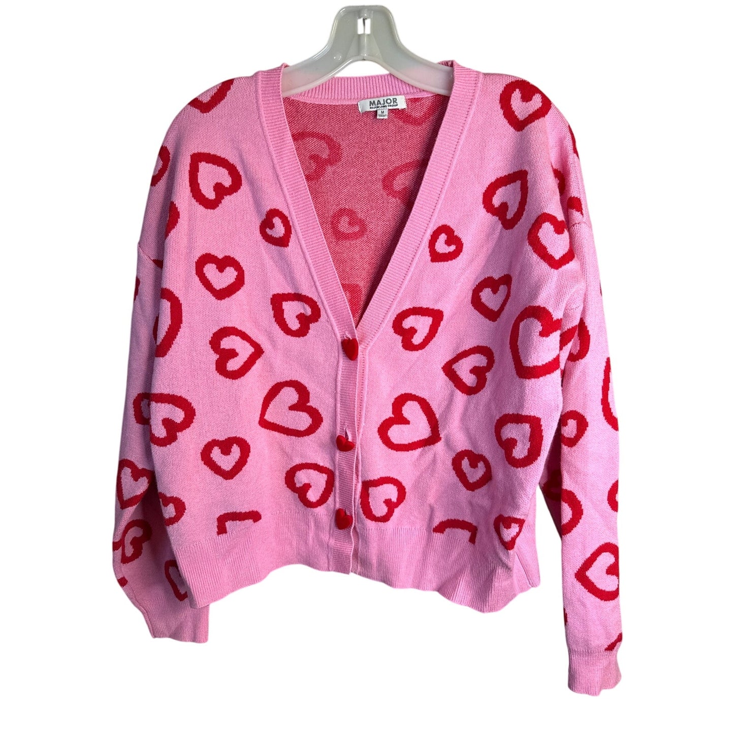 Major Valentine's Cardigan Sweater, Medium, Pink and Red