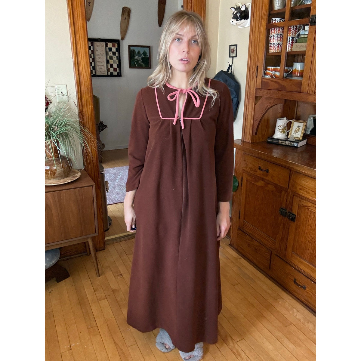 Vintage Kayser Large Brown Nightdress Robe Sleepwear Grease Coquette Cottage