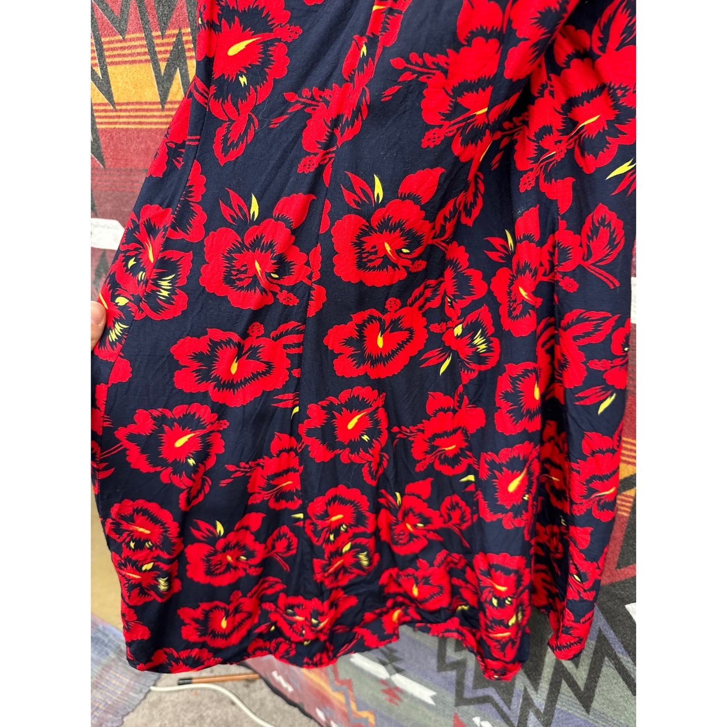 Pineapple Moon Medium Dress Floral Retro Rockabilly Red Hibiscus Mini Swing Vtg