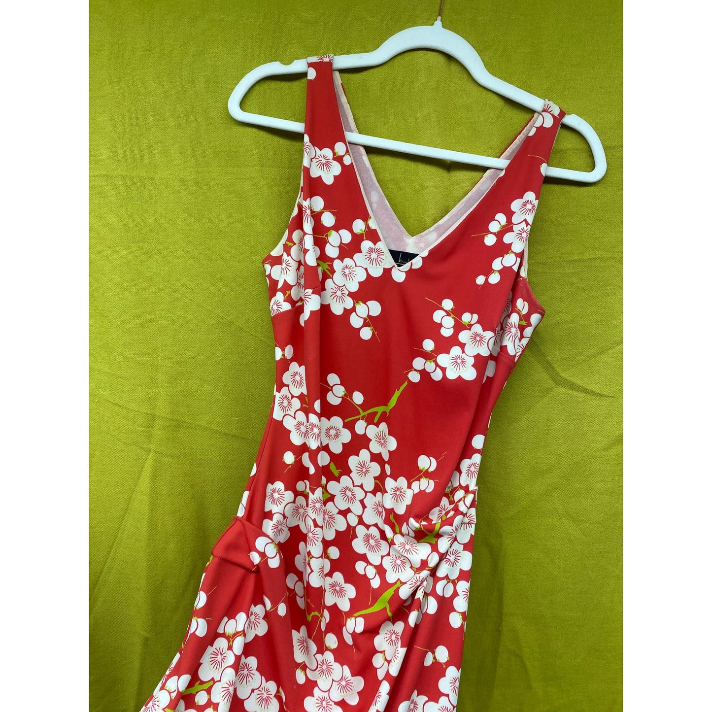90s Y2K Vintage Nicole Miller Women's Red Ruched Cherry Blossom Mini Dress 10