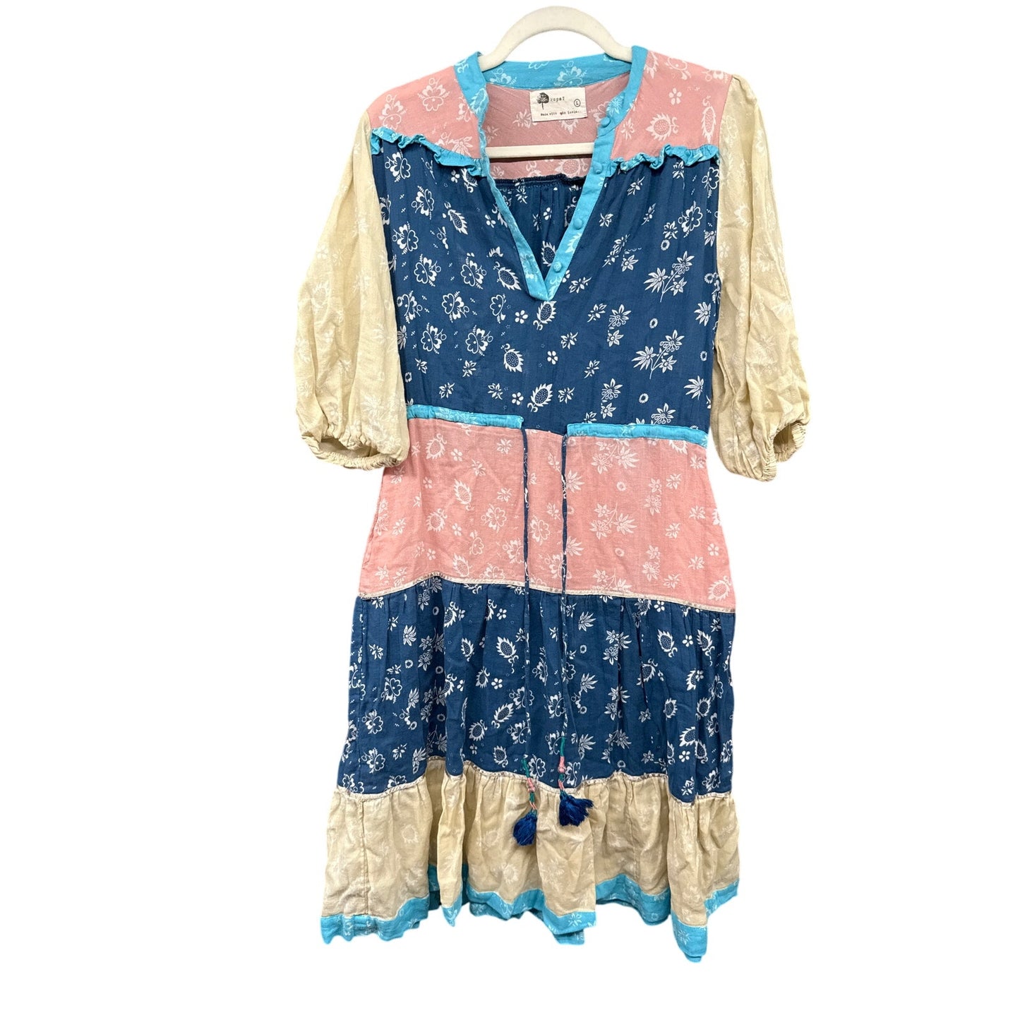 Anthropologie Kopal Patchwork Dress Prairie Tiered Large Cottage Gender Reveal