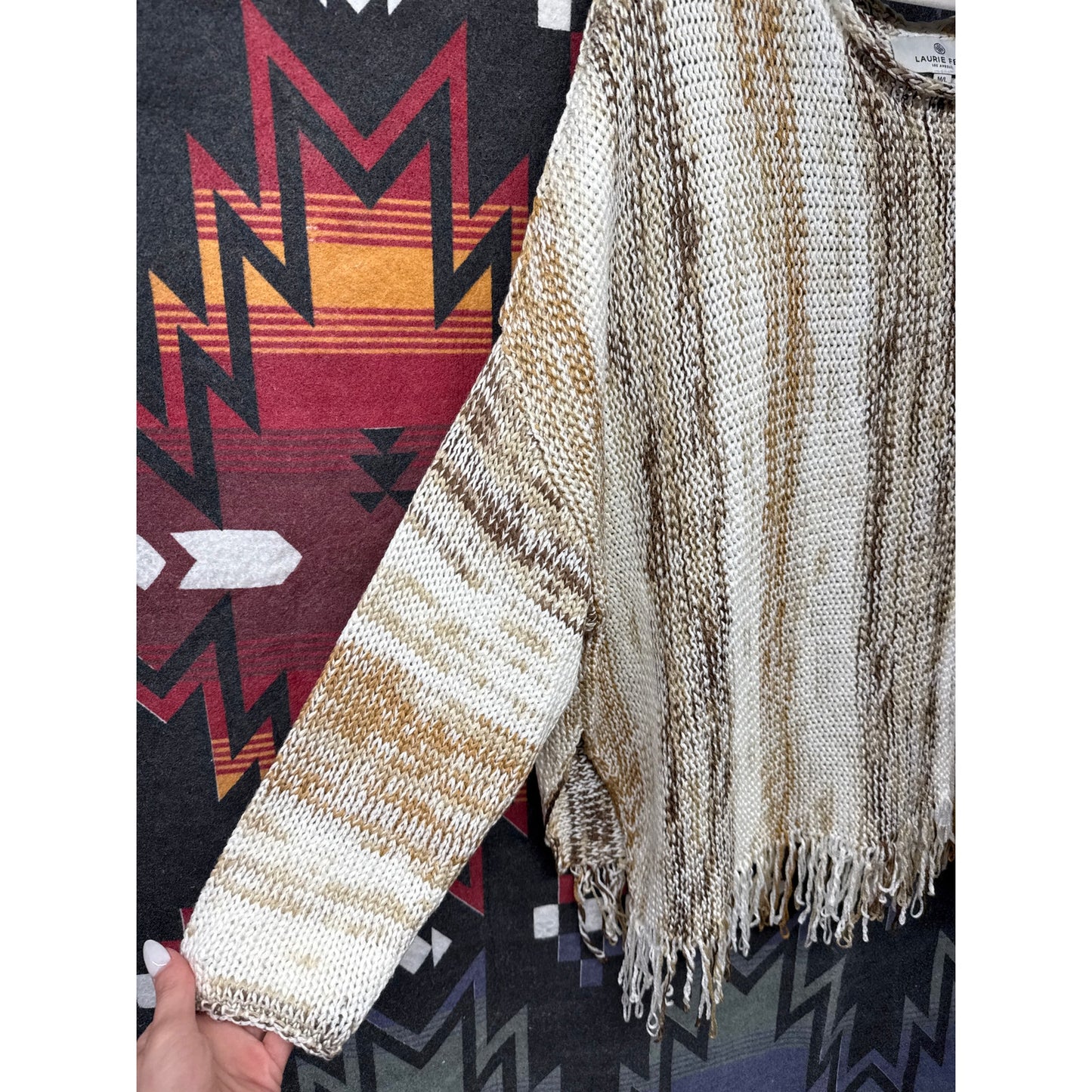 Laurie Felt Women's Baja Western Country Fringe Casual Luxury Sweater Medium L
