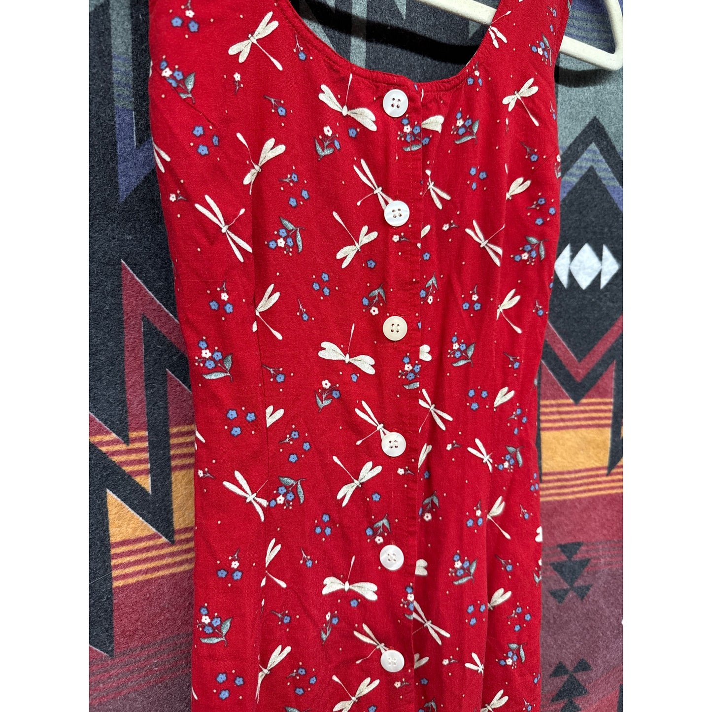 Fashion Bug Vintage 90s Maxi Dress Red Sun Dress Dragonfly Modest Gilmore Y2K 12