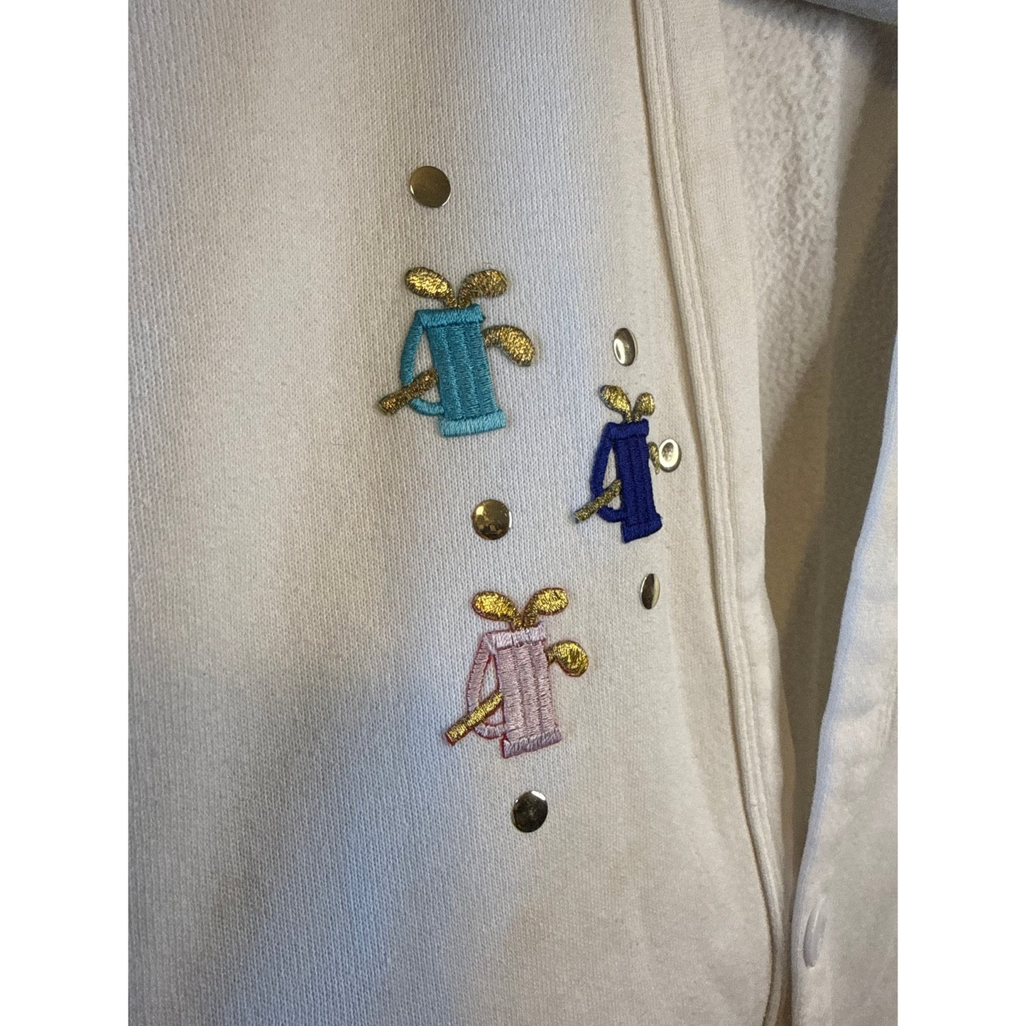 Vintage Golf White Cardigan Embroidered Medium Whimsy Country Club Cute