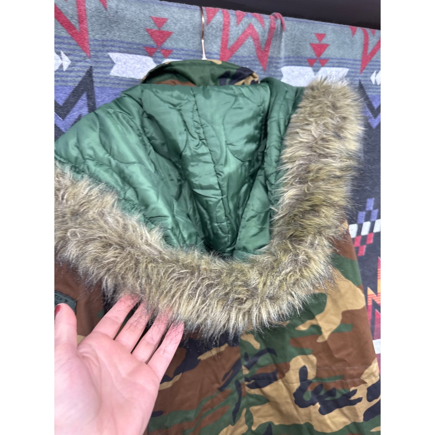 Oversized Outer Layer Military Camo Faux Fur Coat XL Glam Gorpcore Streetwear
