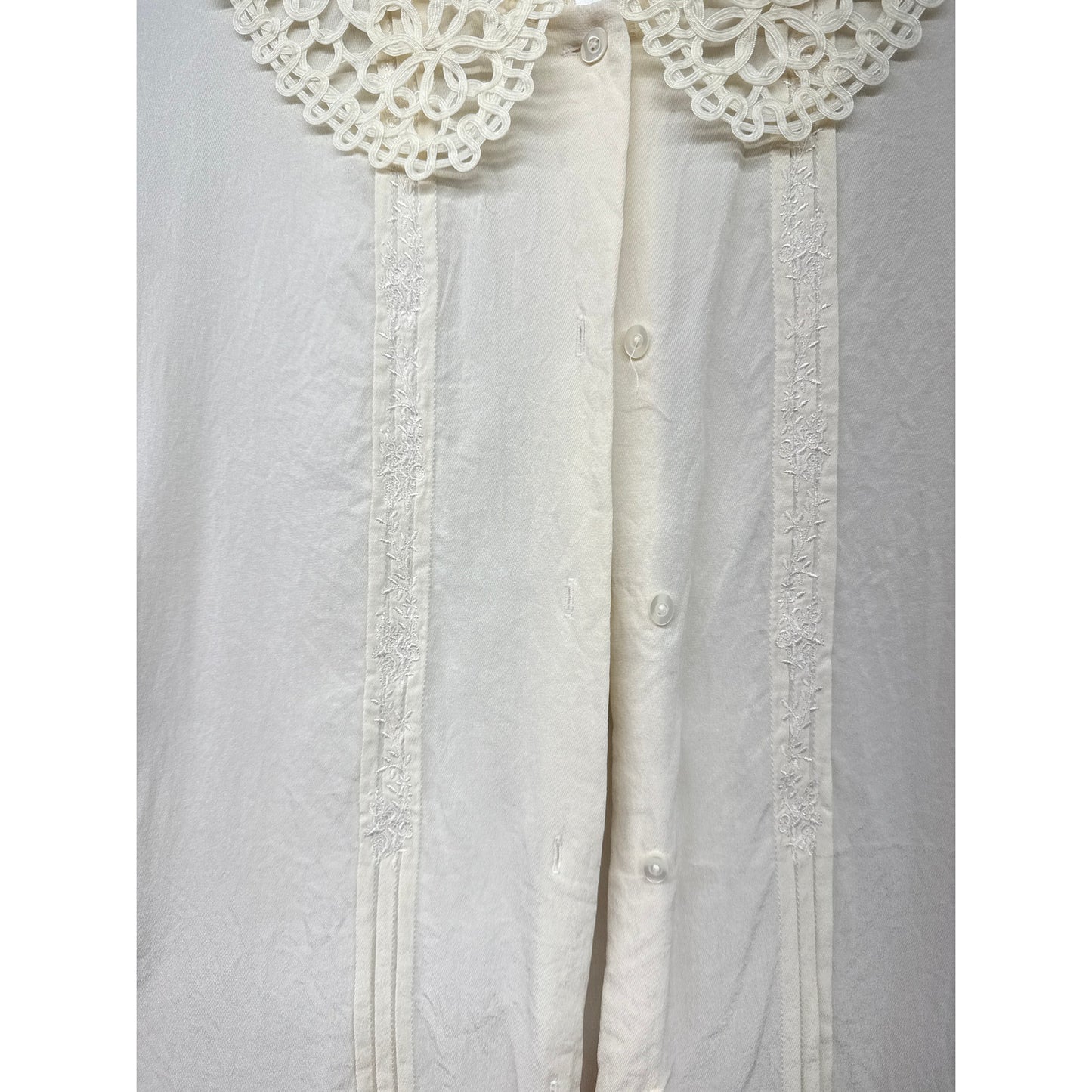 Laura Ashley Cream Sheer Top Collared Vintage Silk Sweet Coquette Timeless Lace