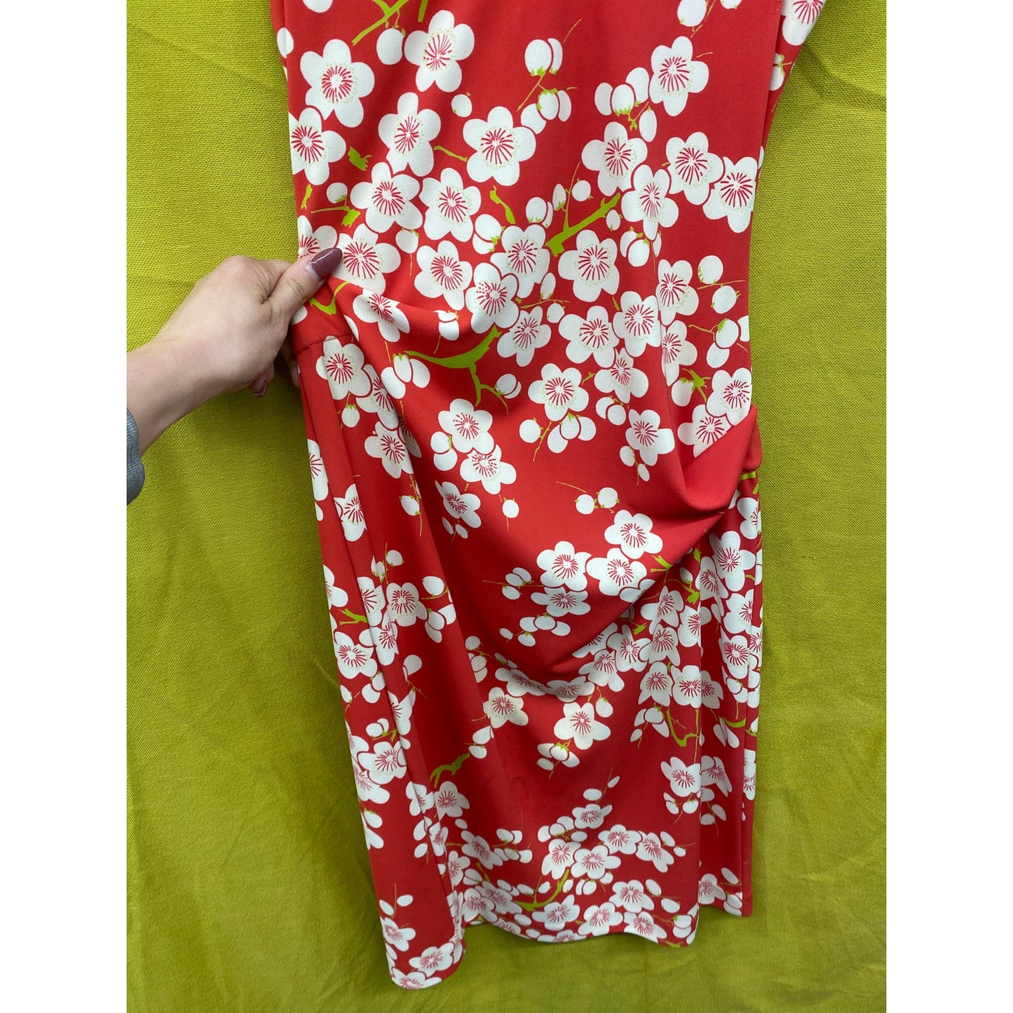 90s Y2K Vintage Nicole Miller Women's Red Ruched Cherry Blossom Mini Dress 10
