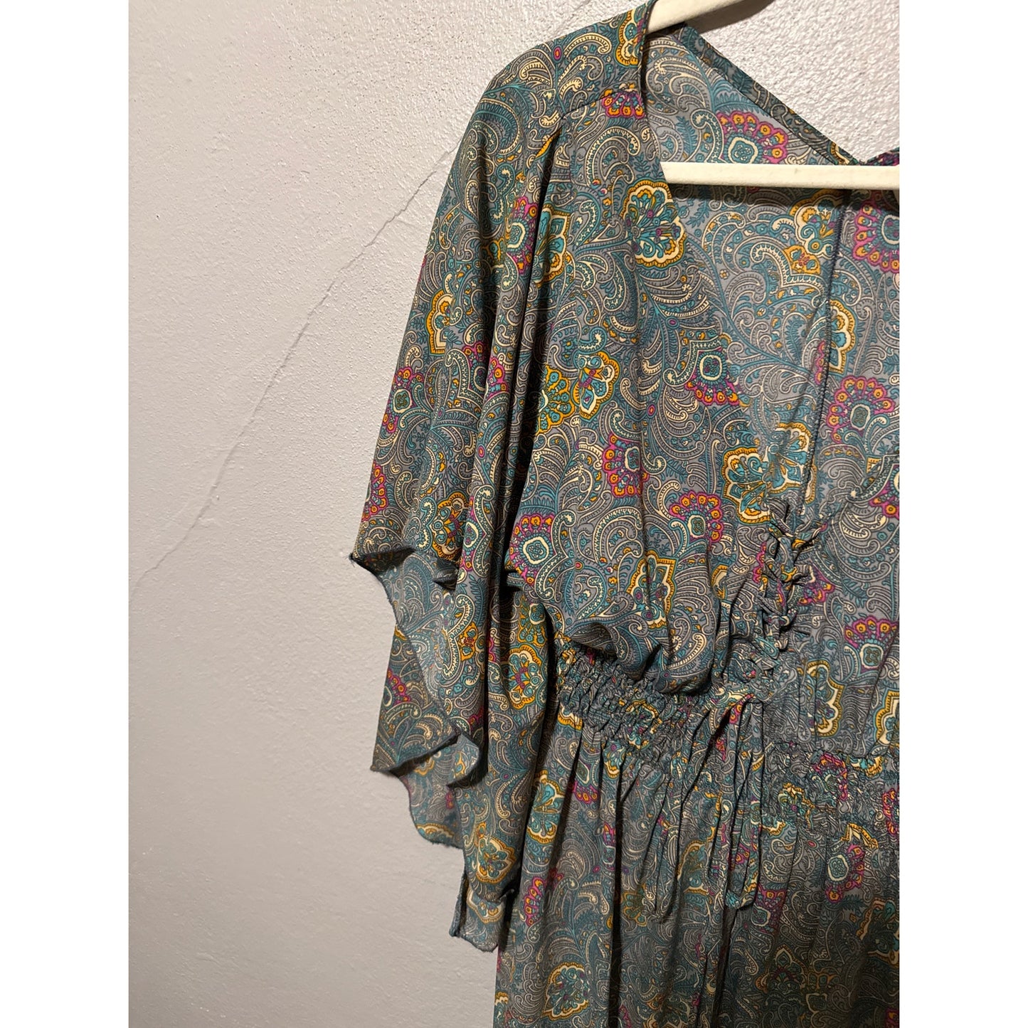 Boemo Anthropologie Medium Turquoise Bohemian Peasant Maxi Dress Fairy