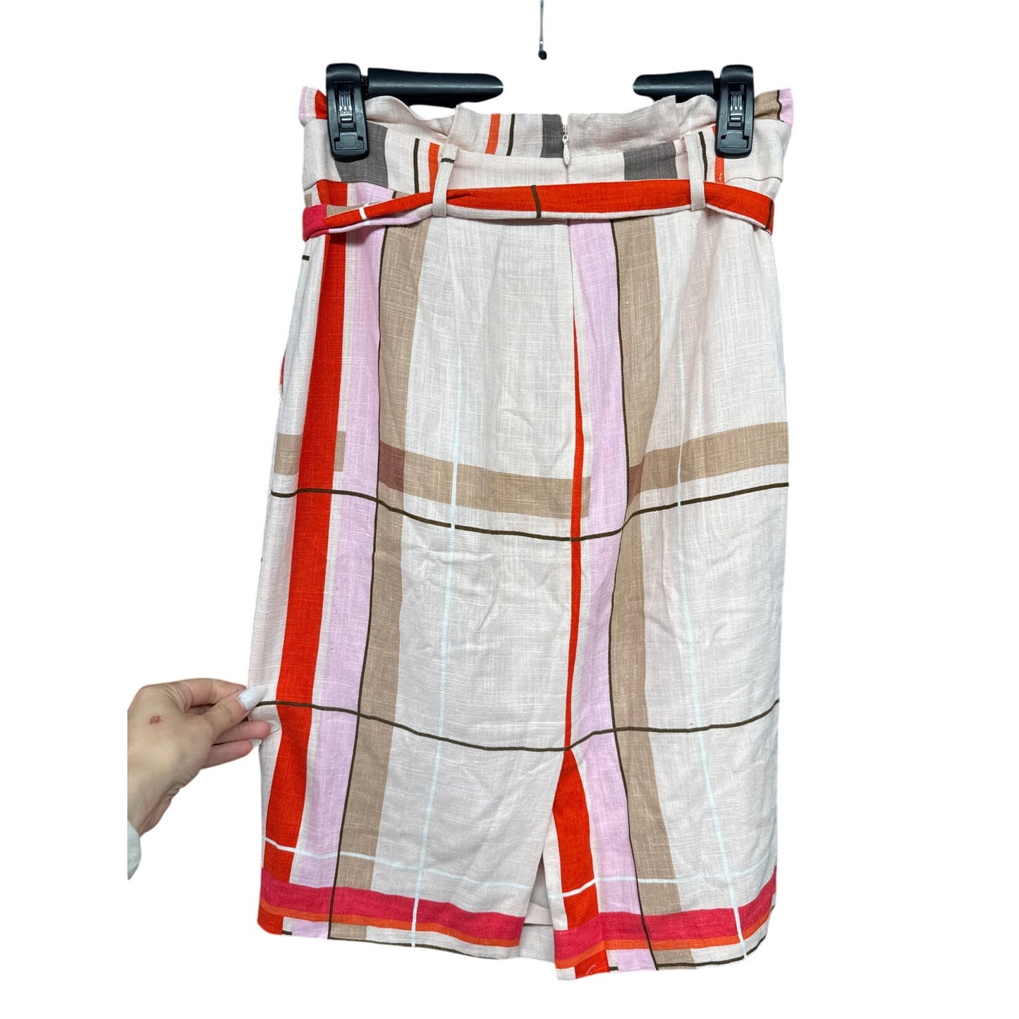 Ann Taylor Women Striped Plaid Modern Art Pencil Skirt Siren Sexy Linen Cotton 6
