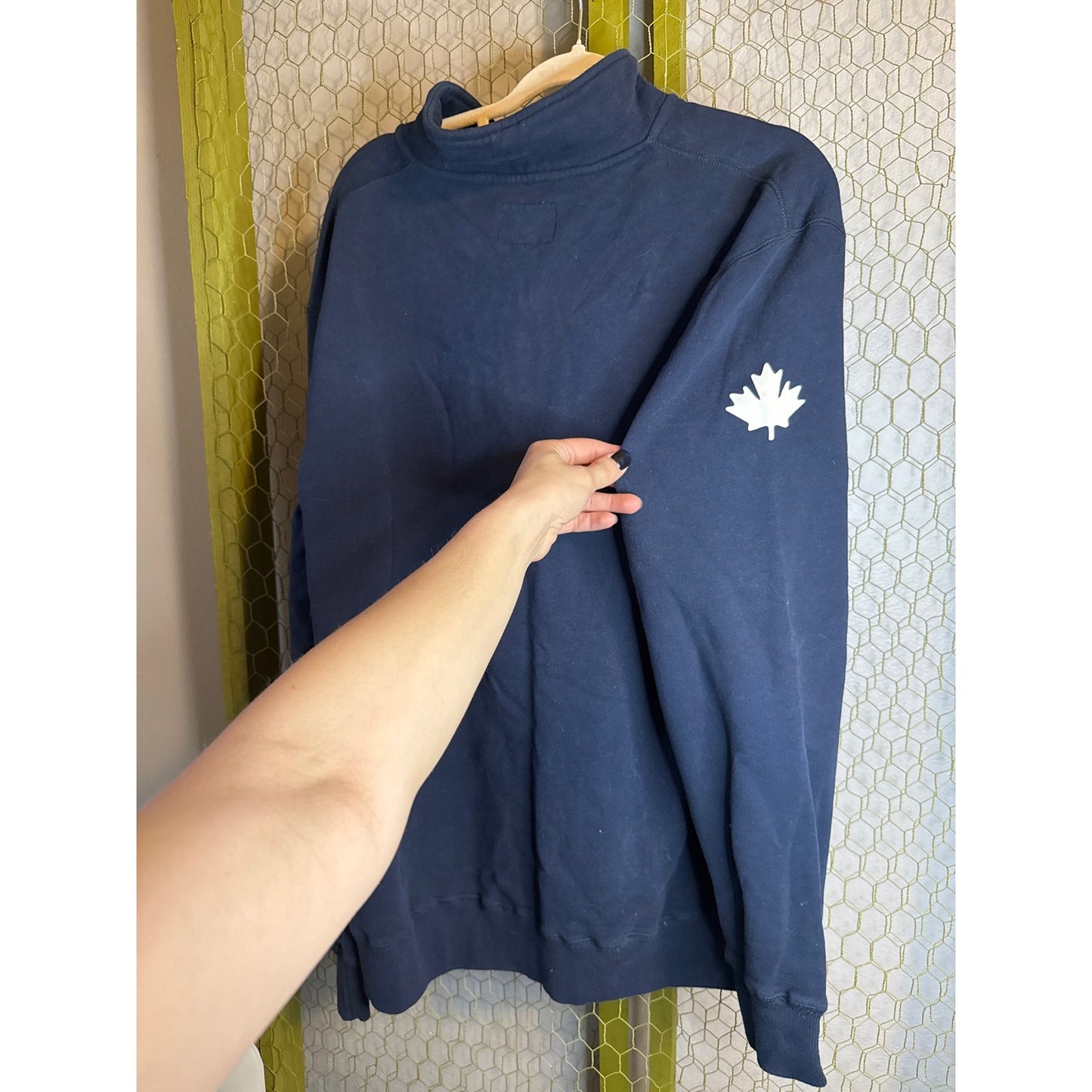 Navy Roots Quarter Zip Sweatshirt, Size 2XL