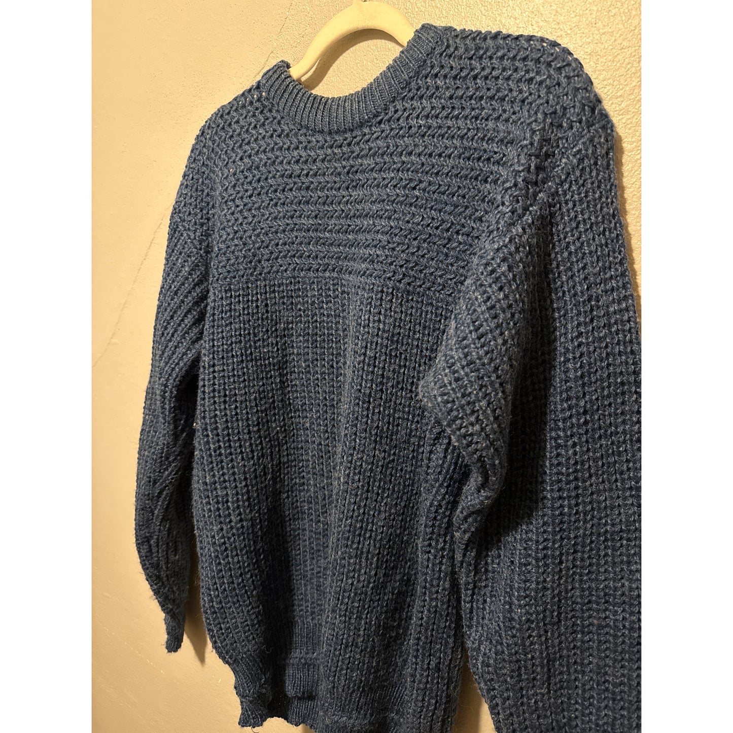 Christopher Hayes Small Blue Knit Crewneck Sweater Fisherman Nautical Boat Wool