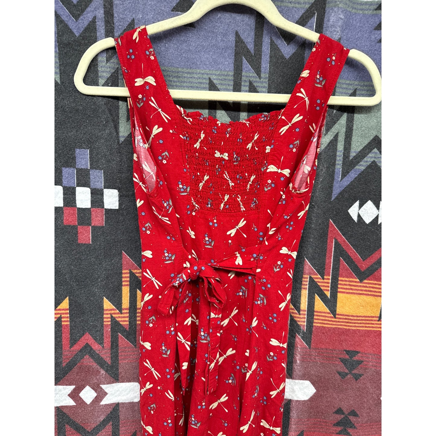 Fashion Bug Vintage 90s Maxi Dress Red Sun Dress Dragonfly Modest Gilmore Y2K 12