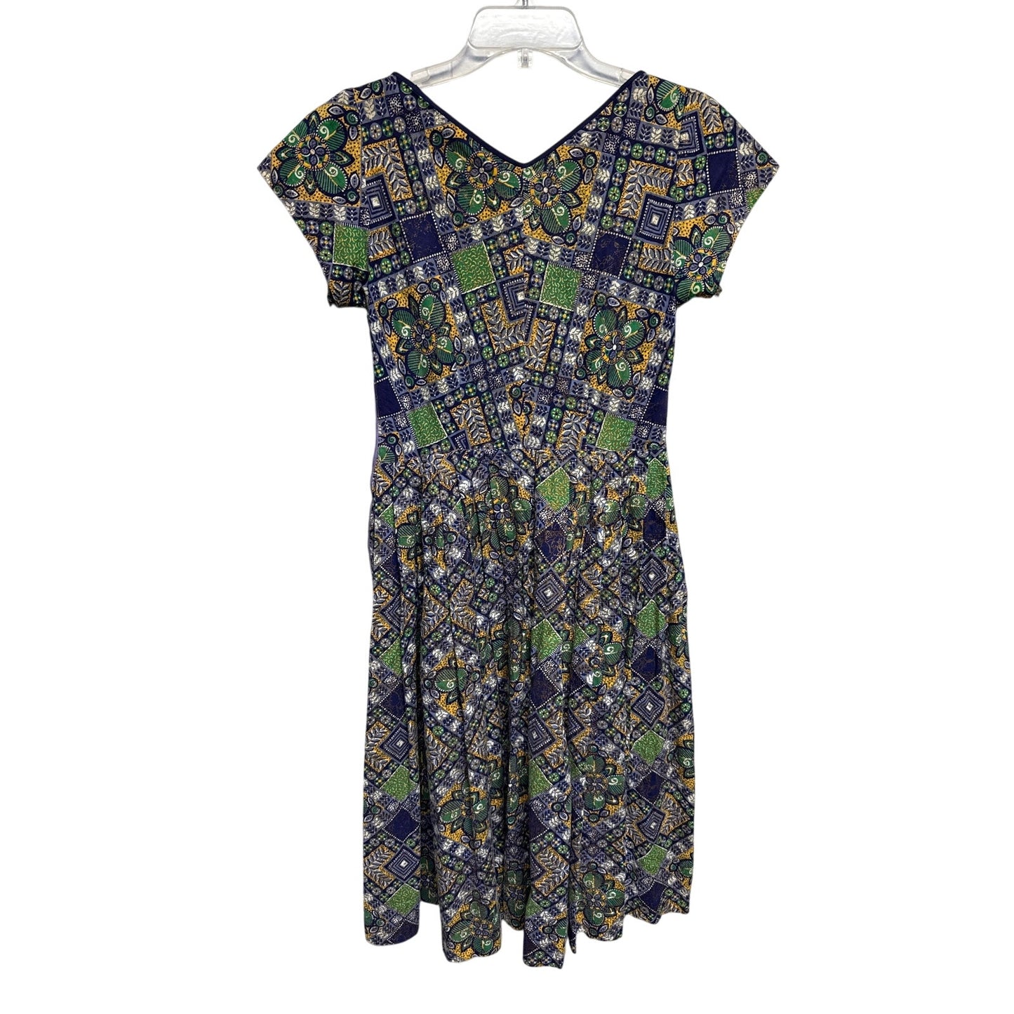 Homemade 50s dress Beautiful Pattern Size Small Summer Church Green Blue Nature