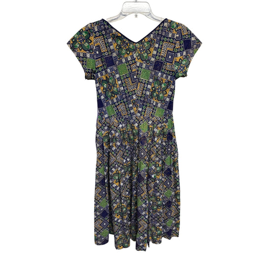Homemade 50s dress Beautiful Pattern Size Small Summer Church Green Blue Nature